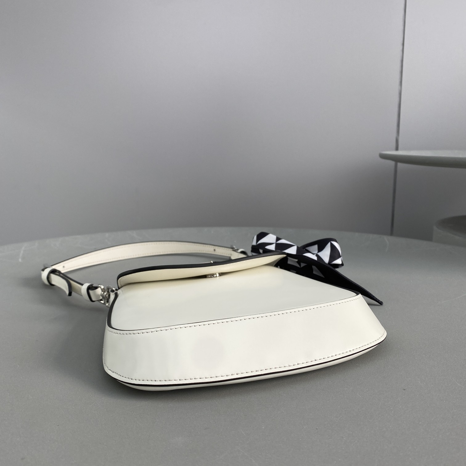 Copy Prada Cleo Brushed Leather Shoulder Bag White