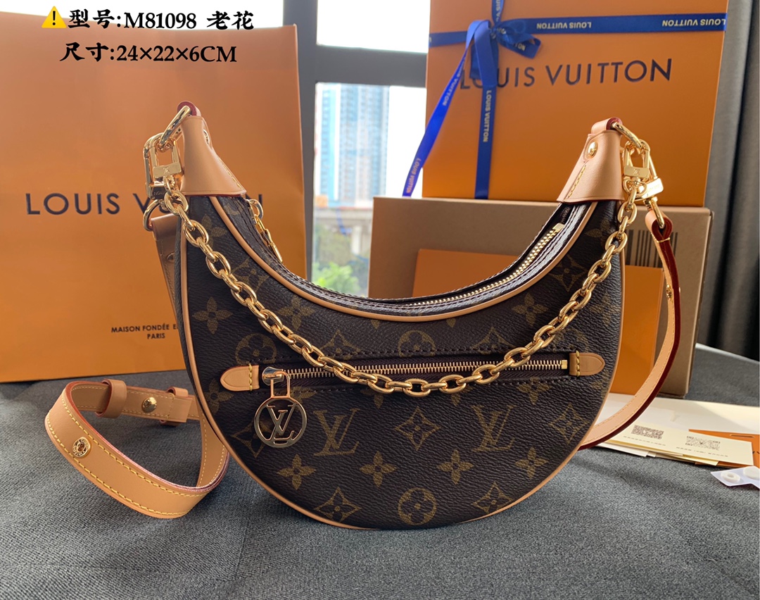 Cruise 2022 Show Louis Vuitton M81094 a half-moon Baguette Handbag Monogram Coated Canvas Copy