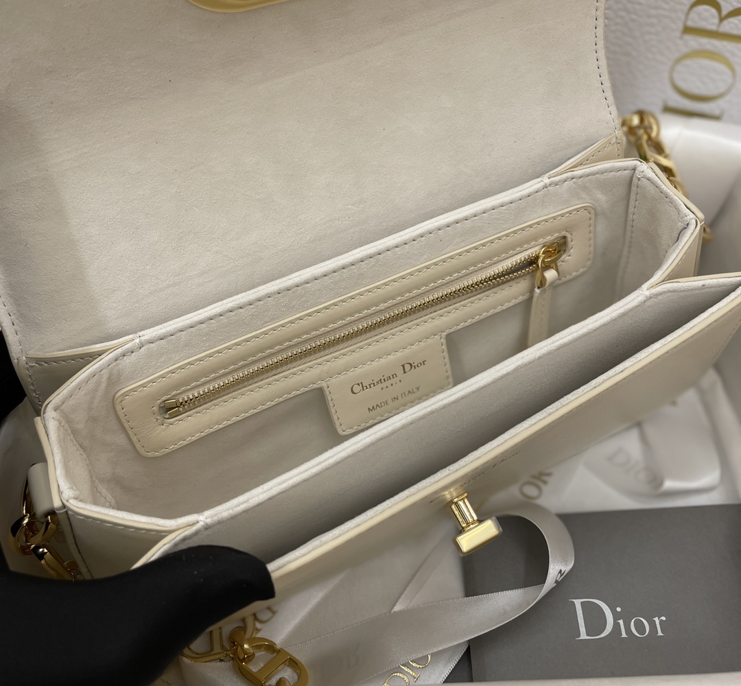 Dior 30 Montaigne Avenue Bag Embossed Dusty Ivory Box Calfskin