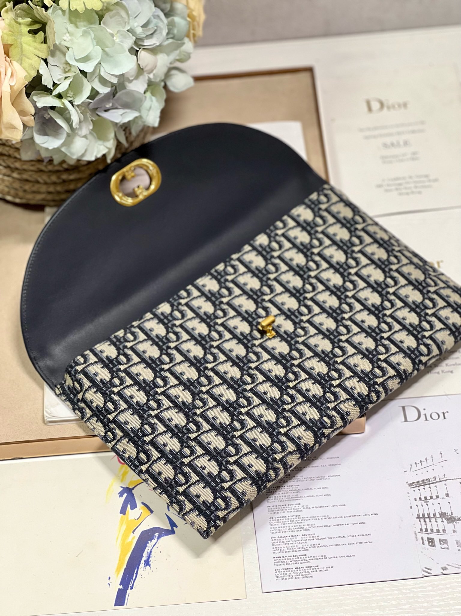 Dior 30 Montaigne Avenue Pouch with Flap Blue Dior Oblique Jacquard