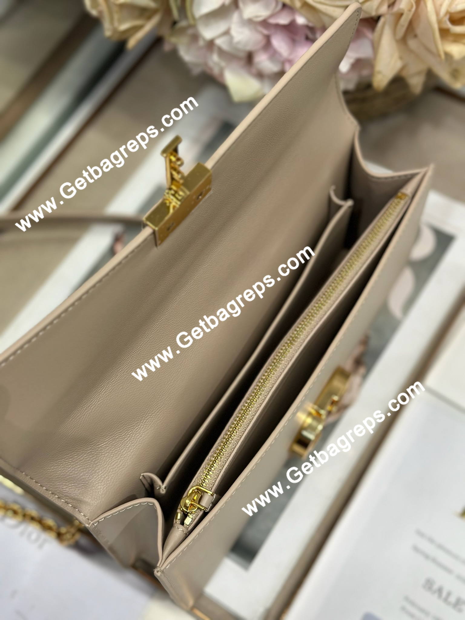 Dior 30 Montaigne Avenue Small Top Handle Bag Apricot Ribbed Calfskin