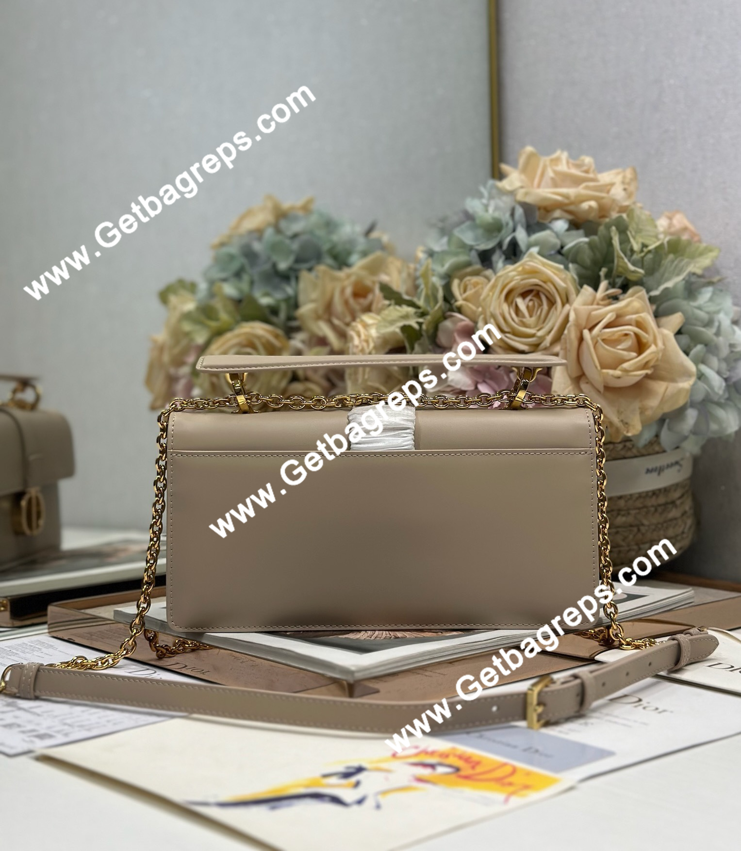 Dior 30 Montaigne Avenue Small Top Handle Bag Apricot Ribbed Calfskin