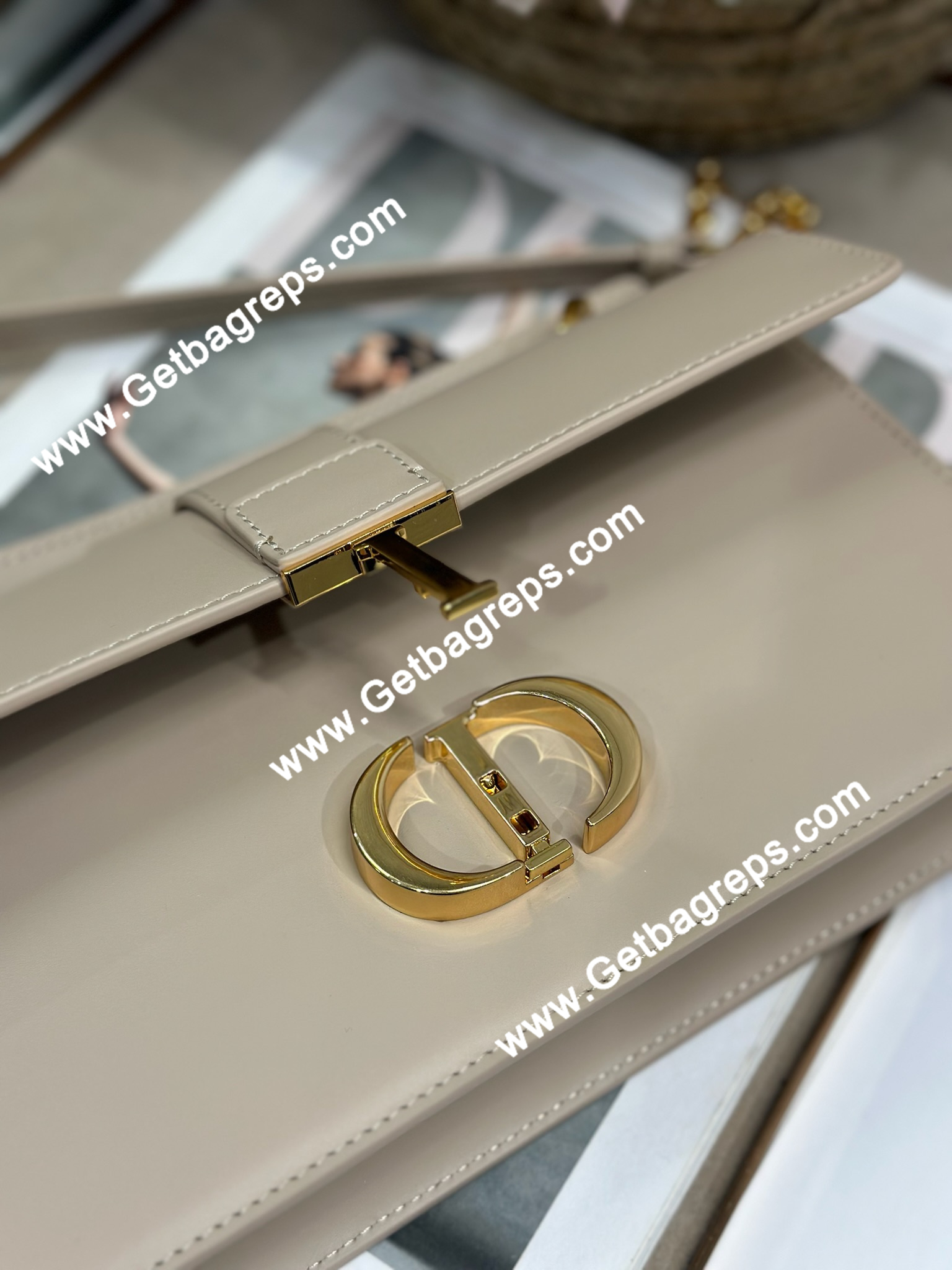 Dior 30 Montaigne Avenue Small Top Handle Bag Apricot Ribbed Calfskin