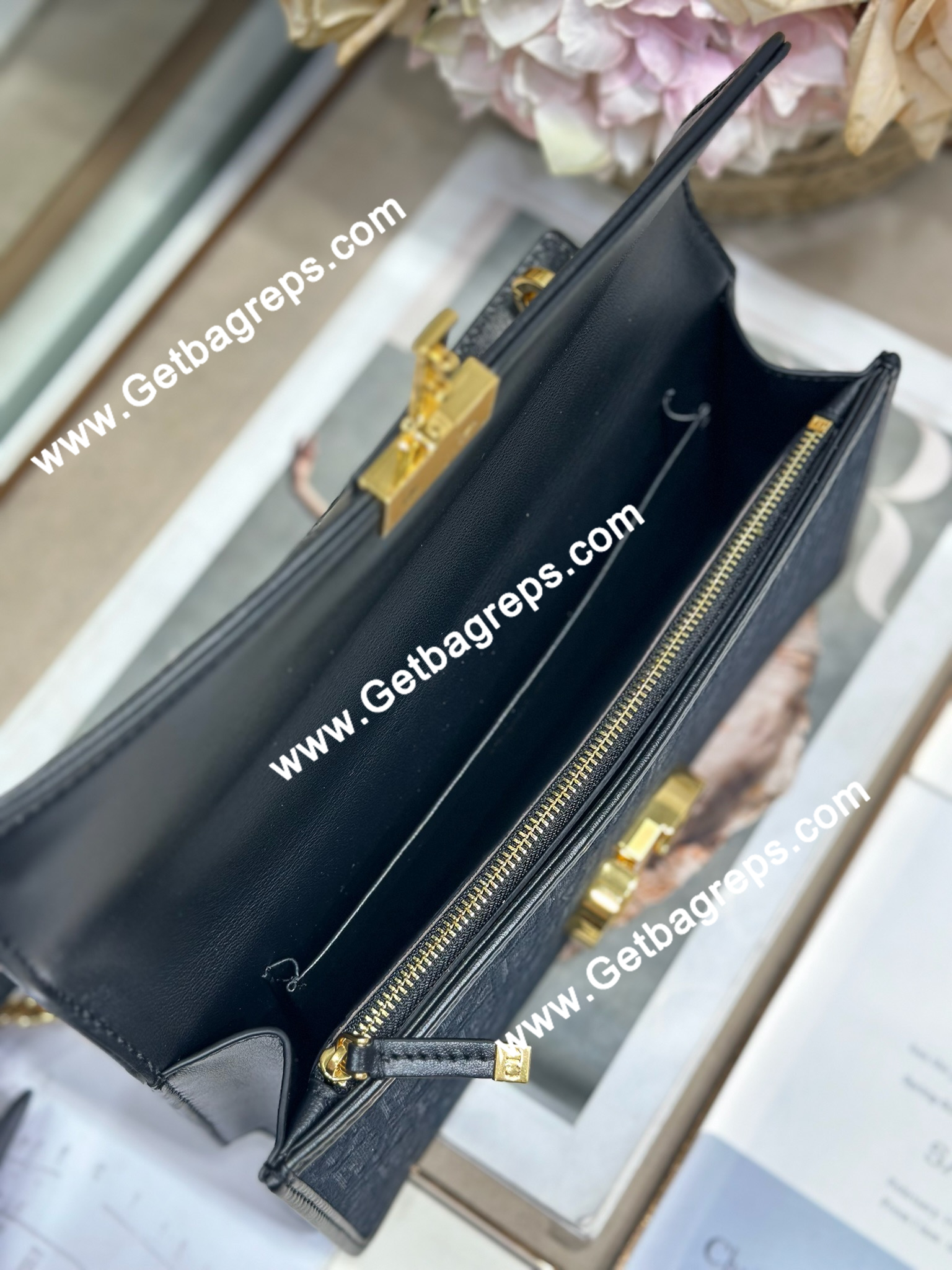 Dior 30 Montaigne Avenue Small Top Handle Bag Black Leather and Oblique 