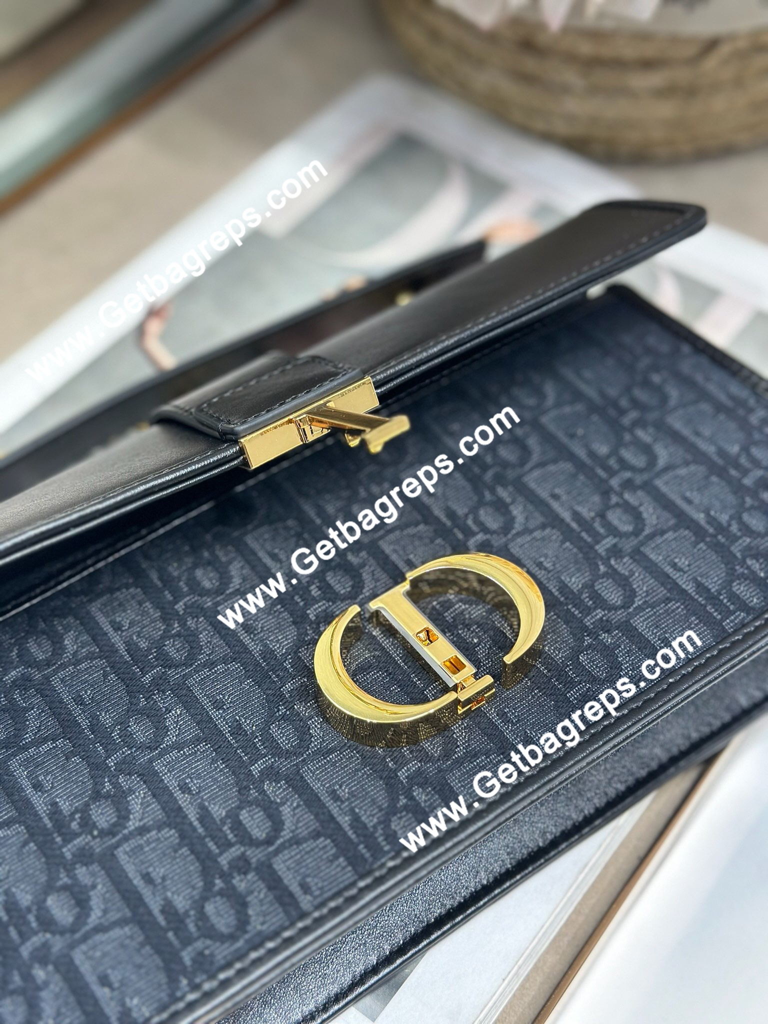 Dior 30 Montaigne Avenue Small Top Handle Bag Black Leather and Oblique 
