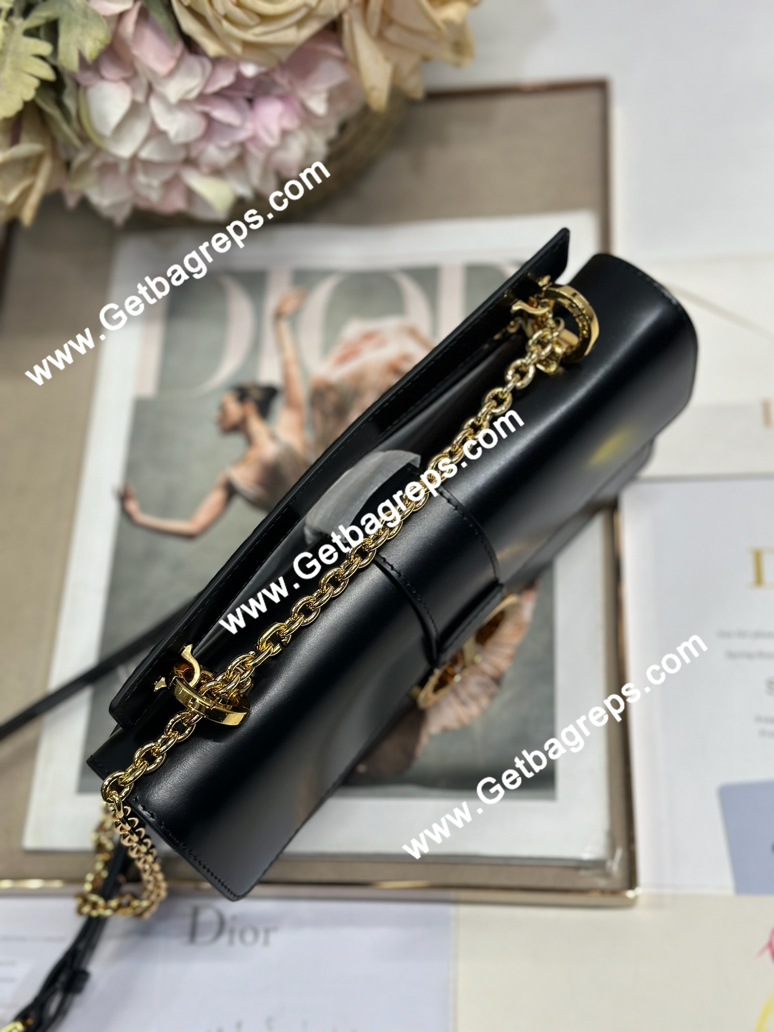Dior 30 Montaigne Avenue Small Top Handle Bag Black Ribbed Calfskin