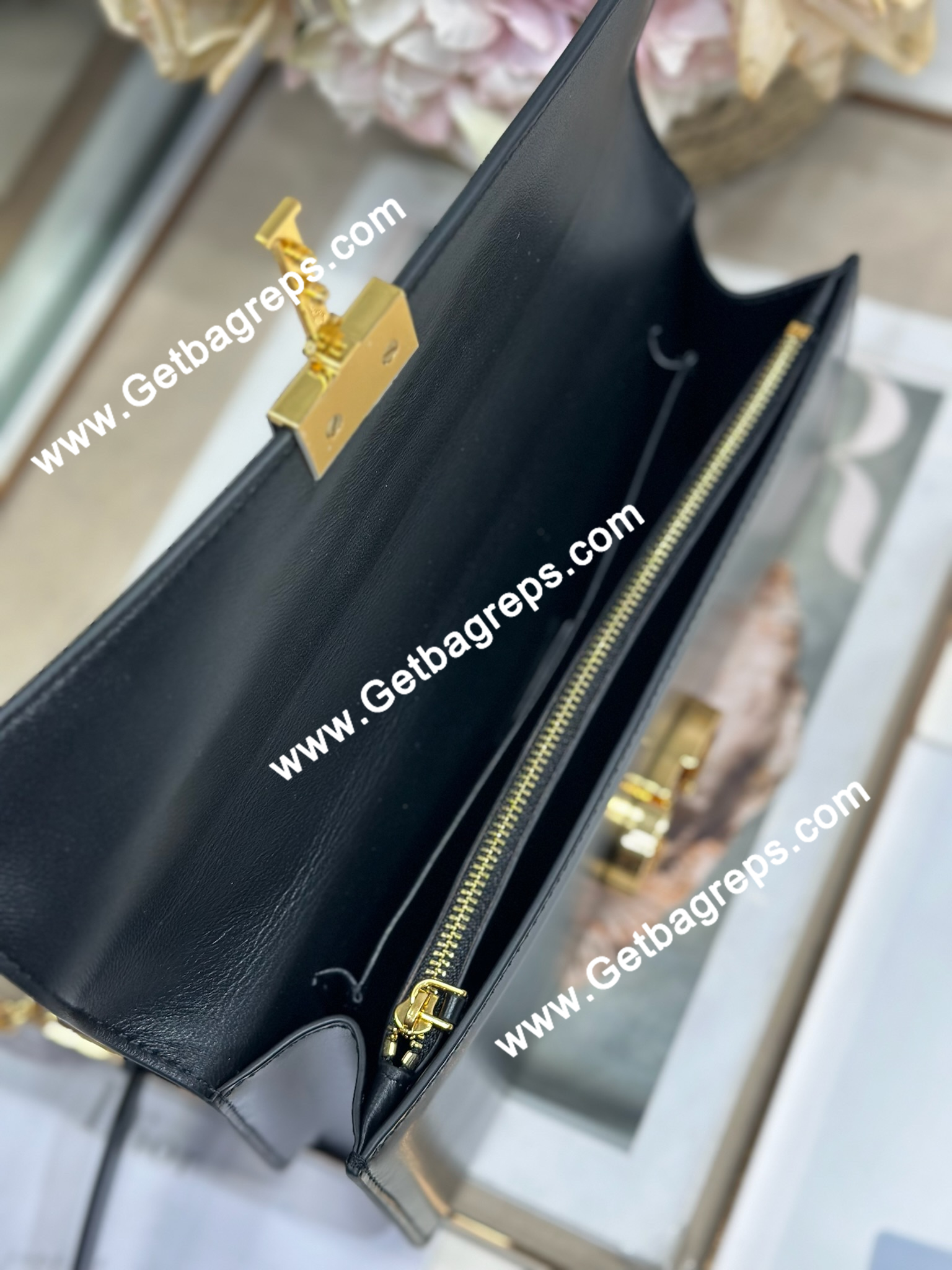 Dior 30 Montaigne Avenue Small Top Handle Bag Black Ribbed Calfskin