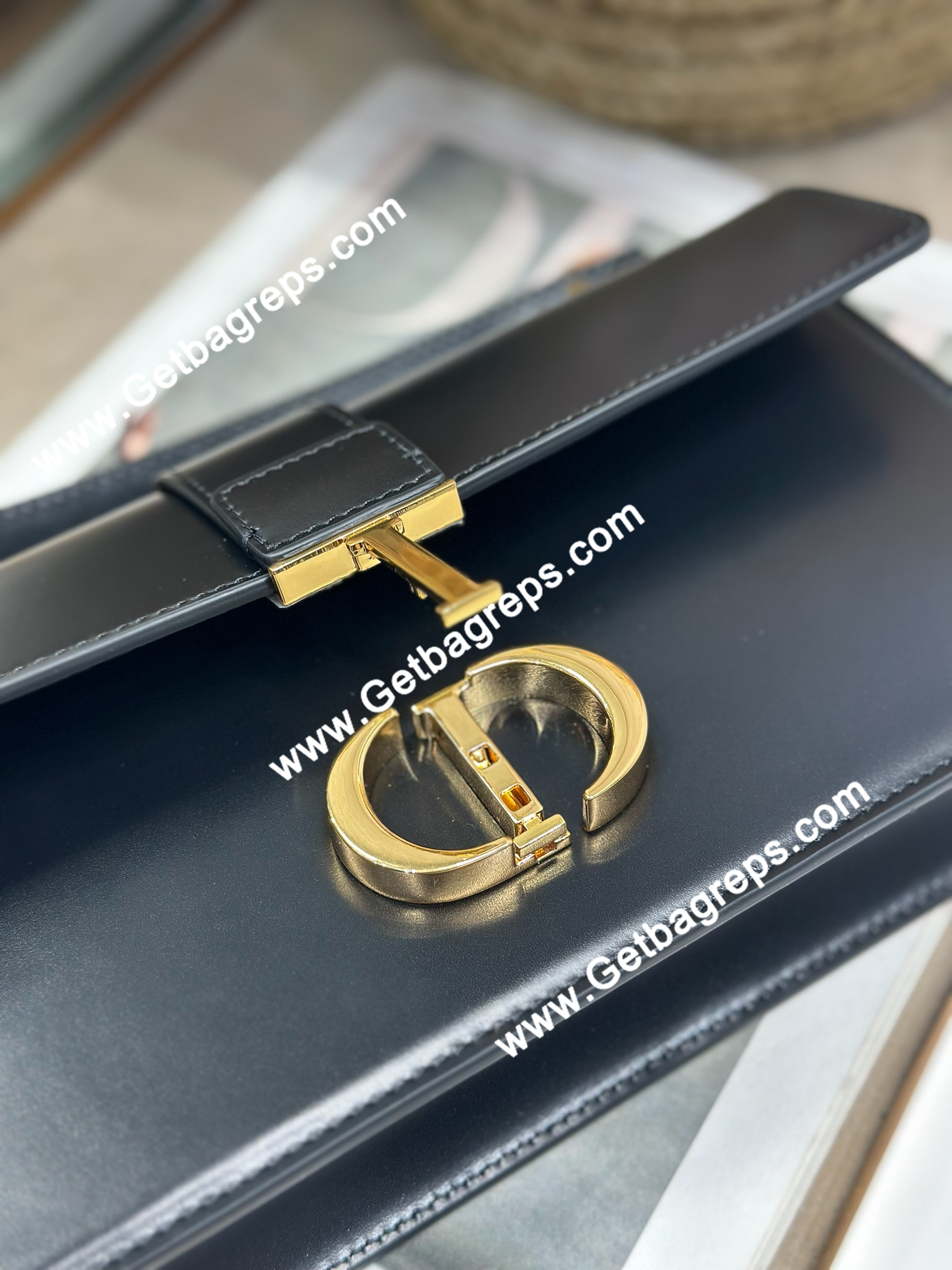 Dior 30 Montaigne Avenue Small Top Handle Bag Black Ribbed Calfskin