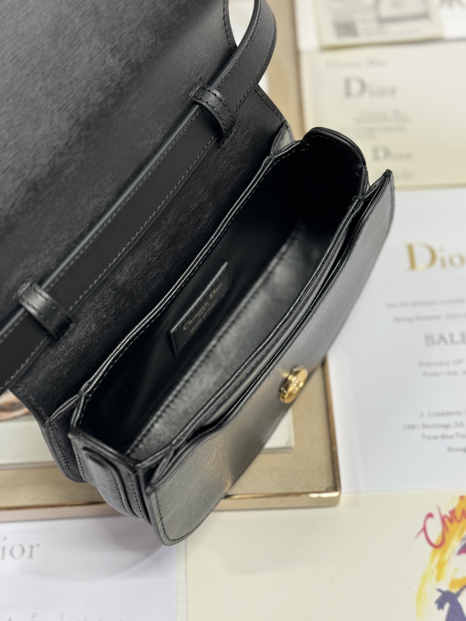 Dior 30 Montaigne Avenue Top Handle Black Leather Small