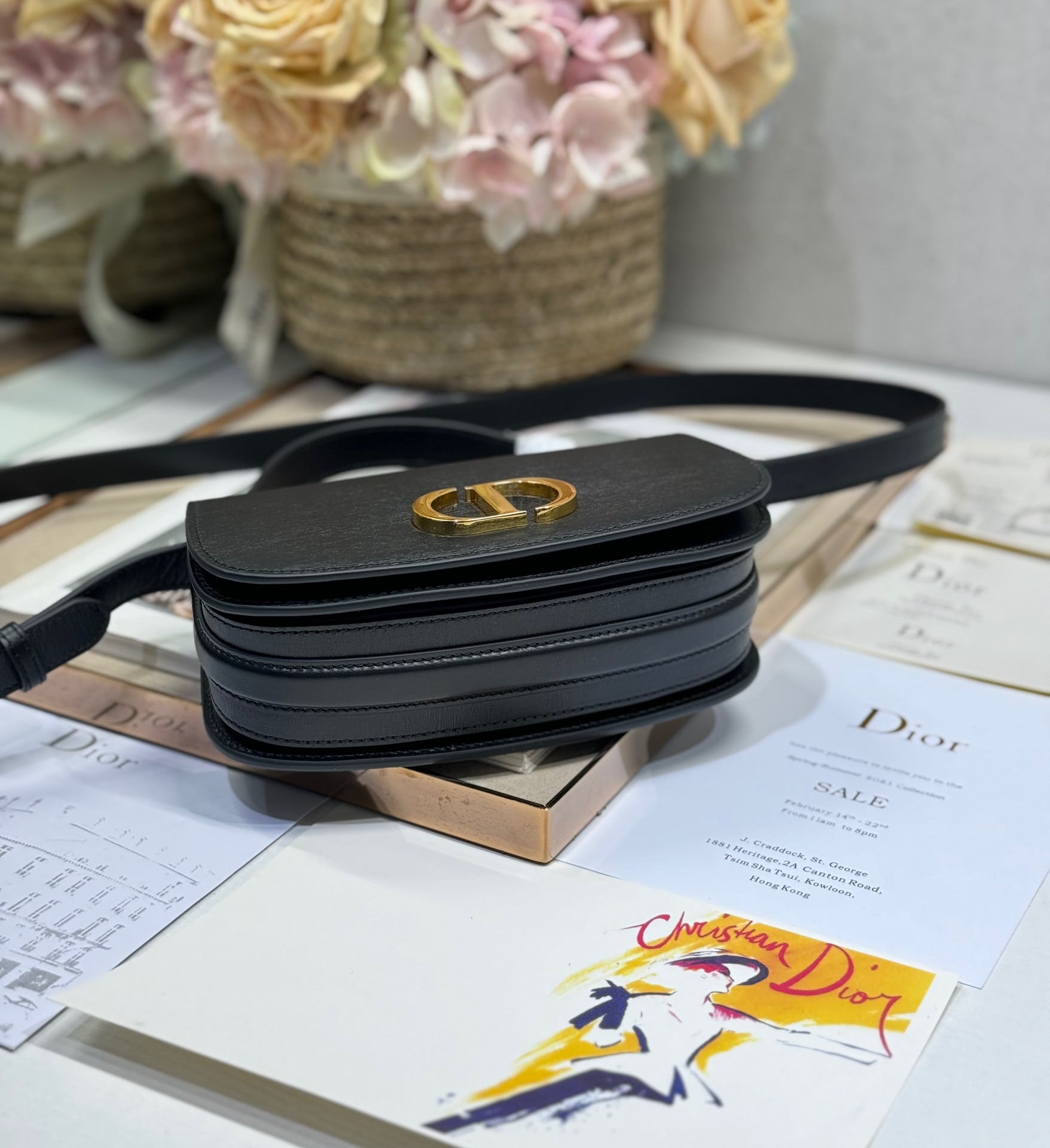 Dior 30 Montaigne Avenue Top Handle Black Leather Small