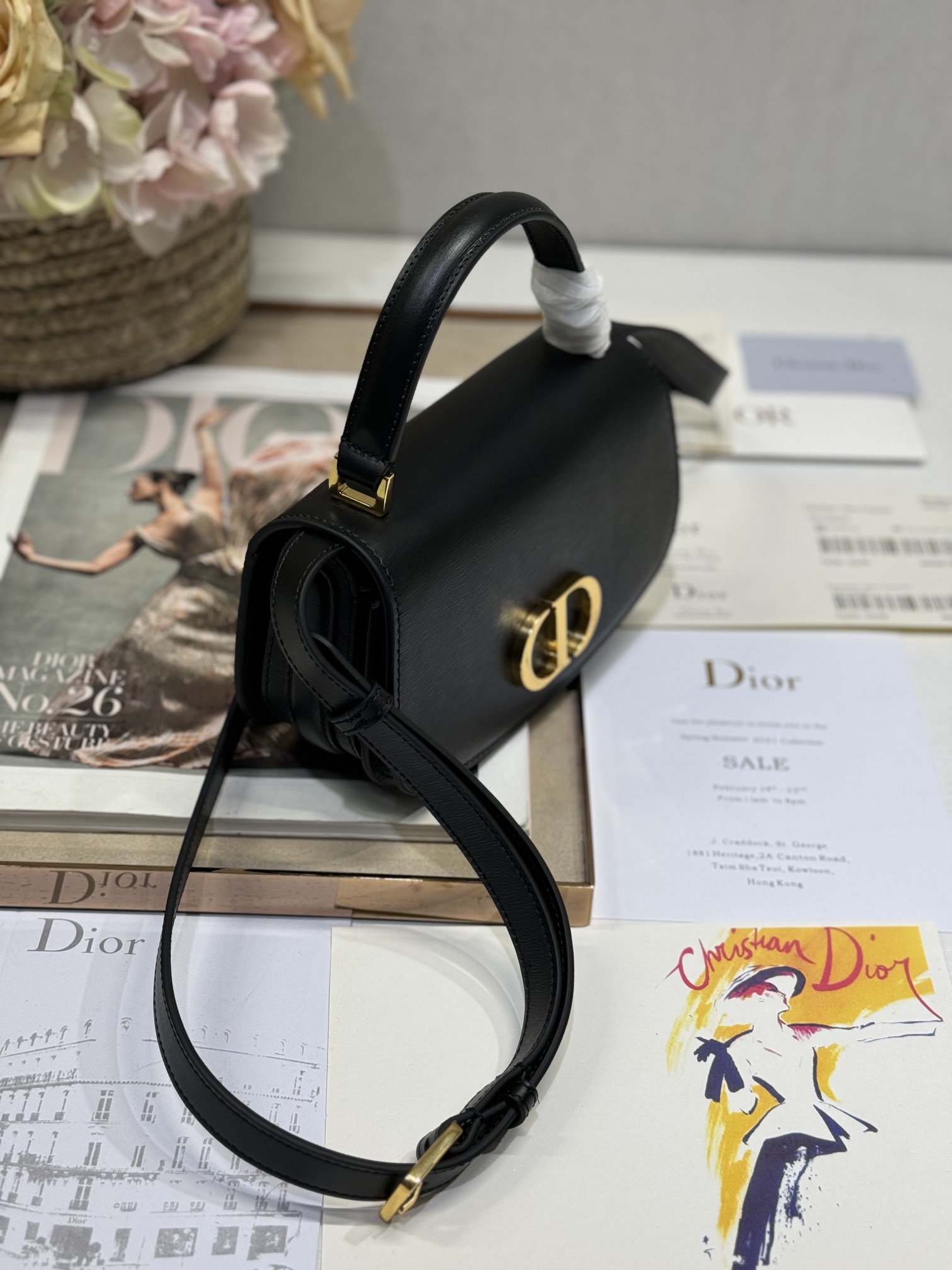 Dior 30 Montaigne Avenue Top Handle Black Leather Small