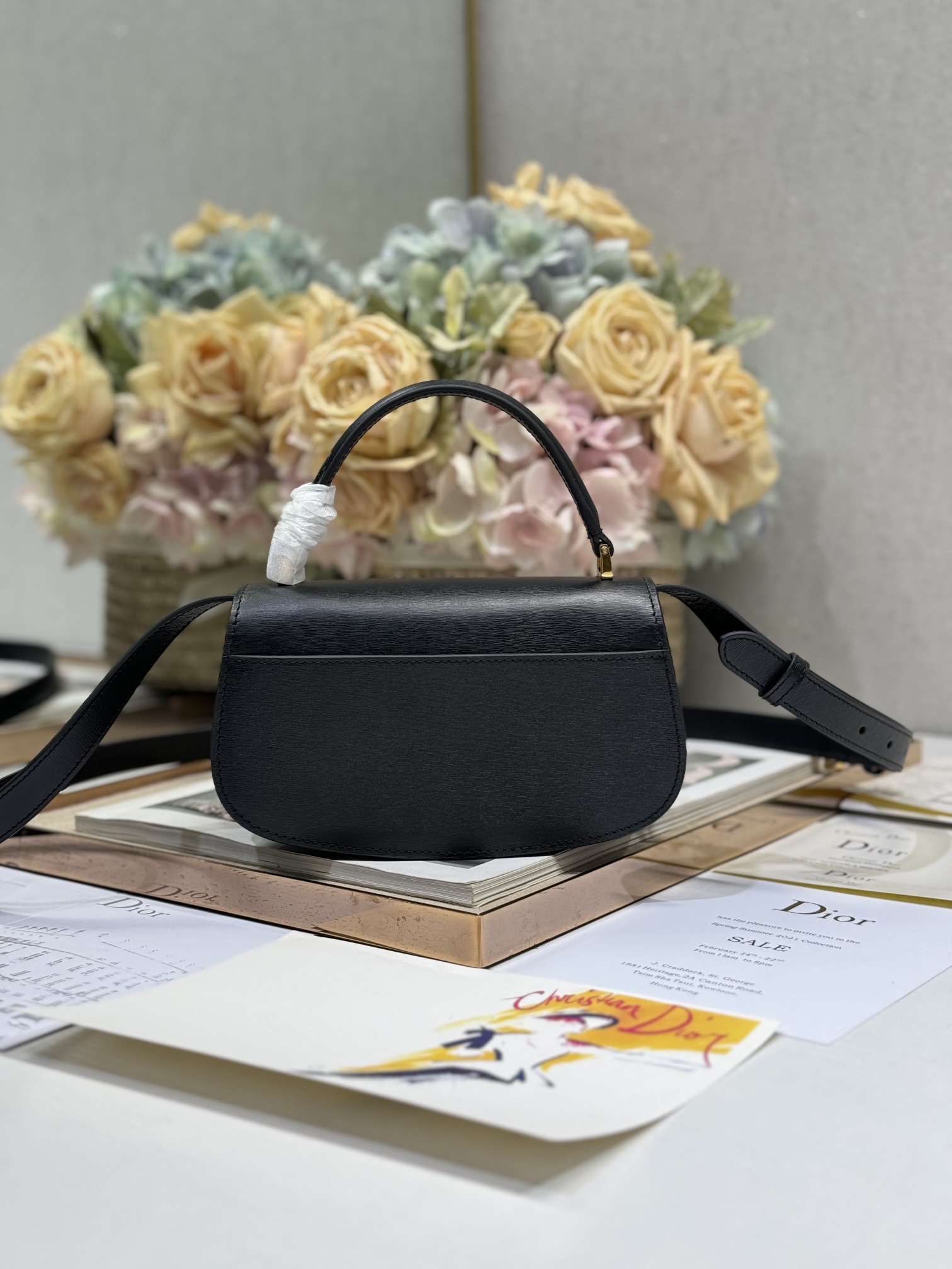 Dior 30 Montaigne Avenue Top Handle Black Leather Small