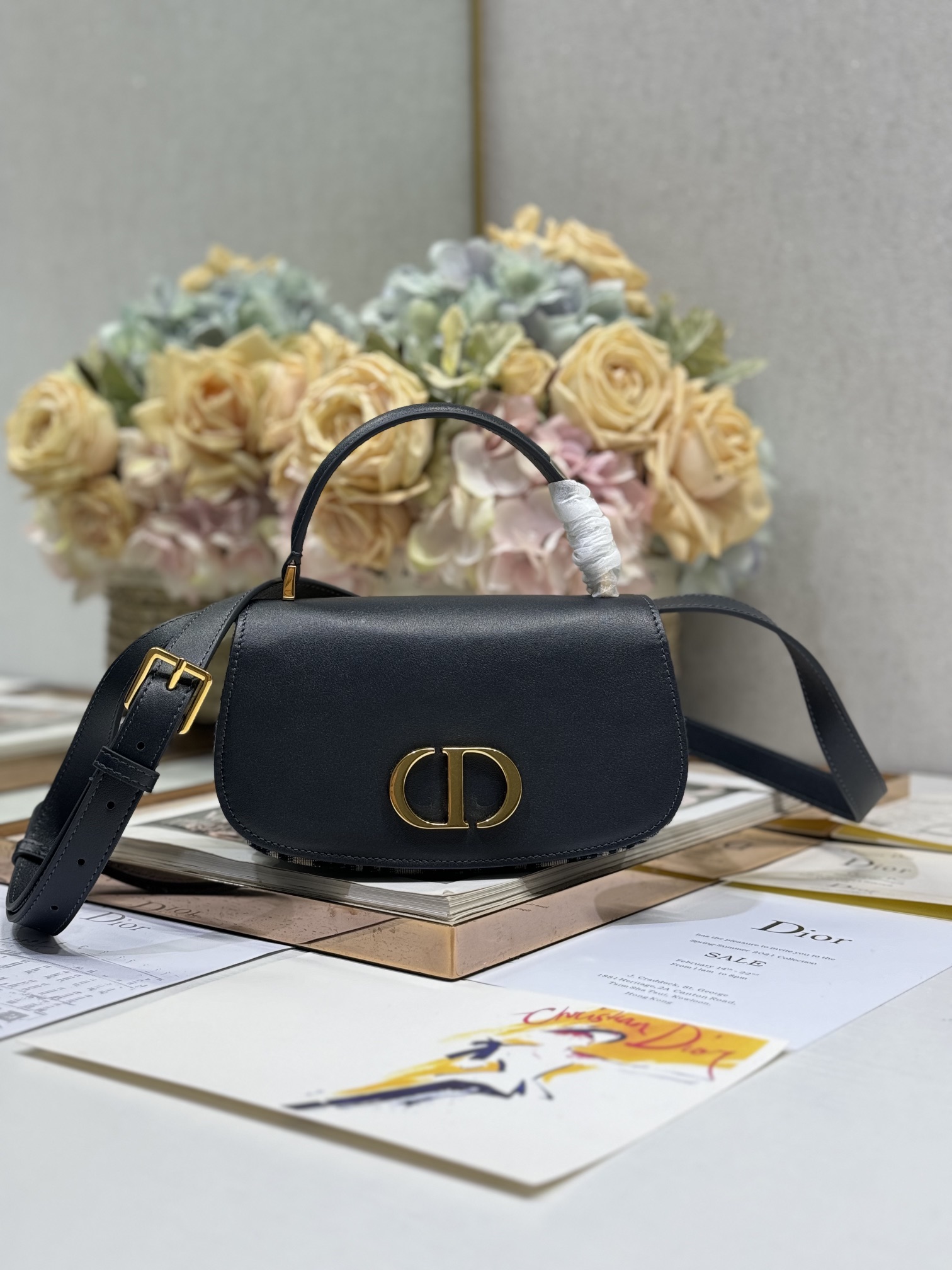 Dior 30 Montaigne Avenue Top Handle Black with Dior Oblique Jacquard Small