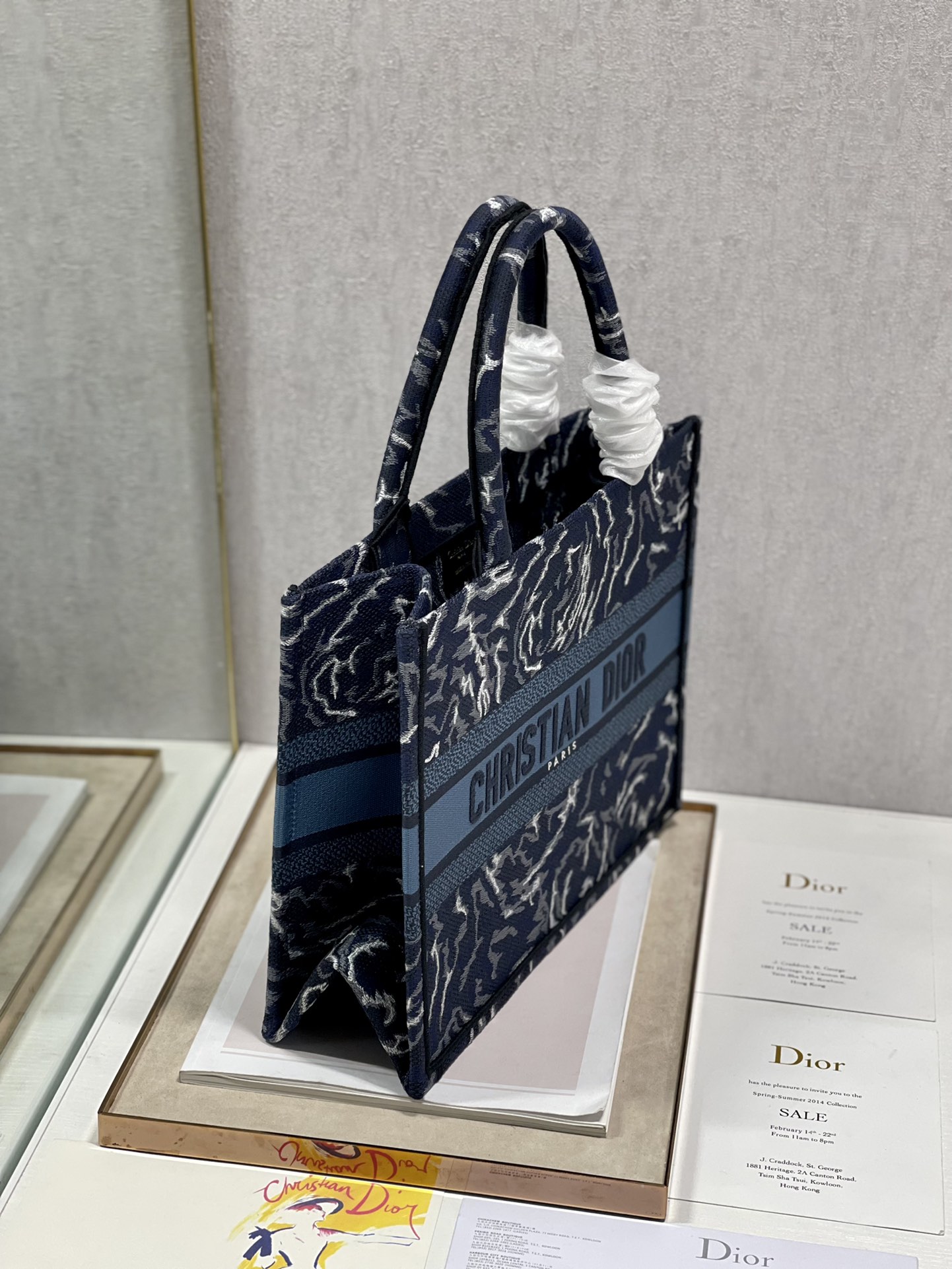 Dior 36cm Book Tote Blue Dior Roses Embroidery