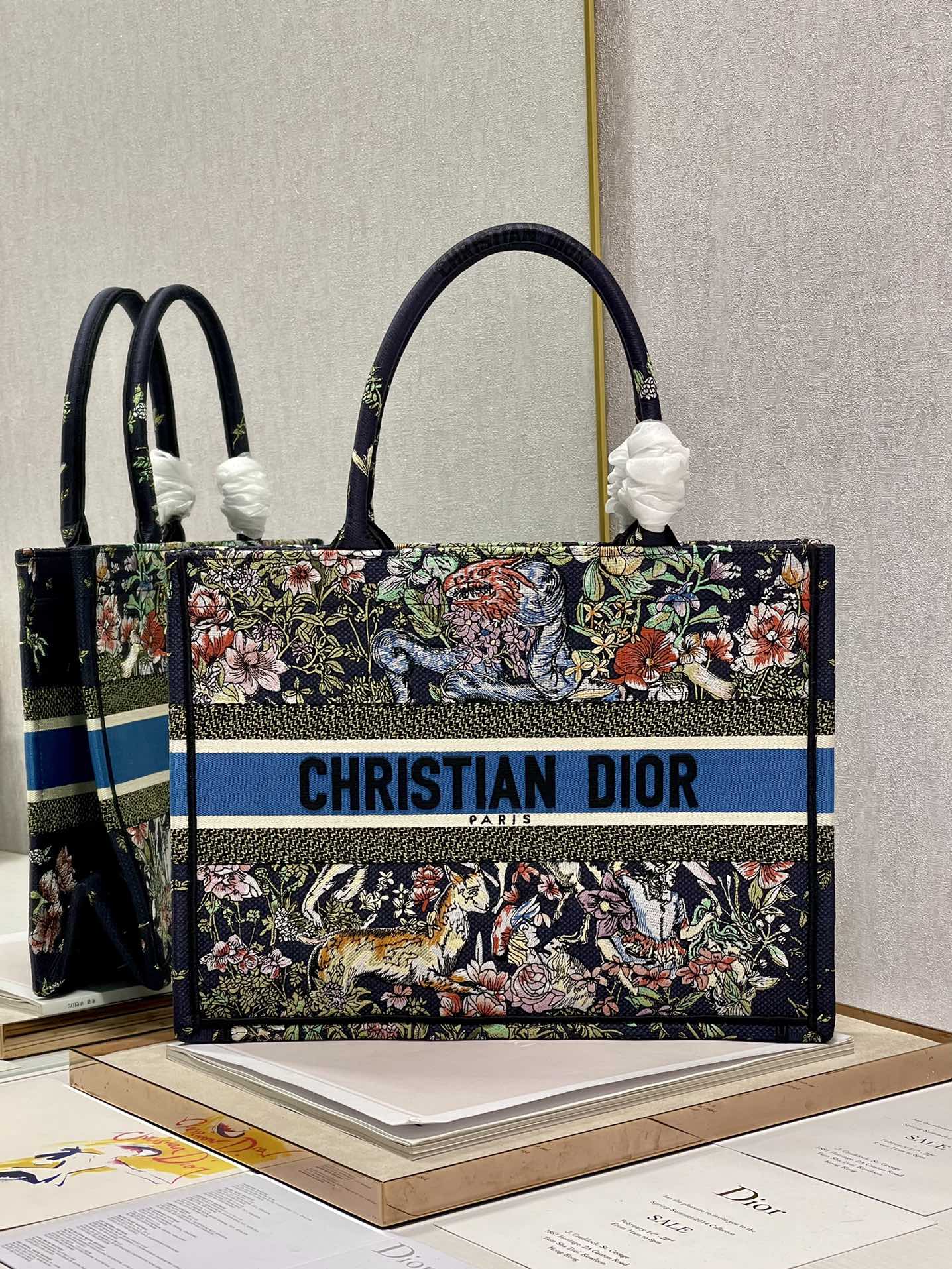 Dior 36cm Book Tote Blue Multicolor D-Constellation Embroidery