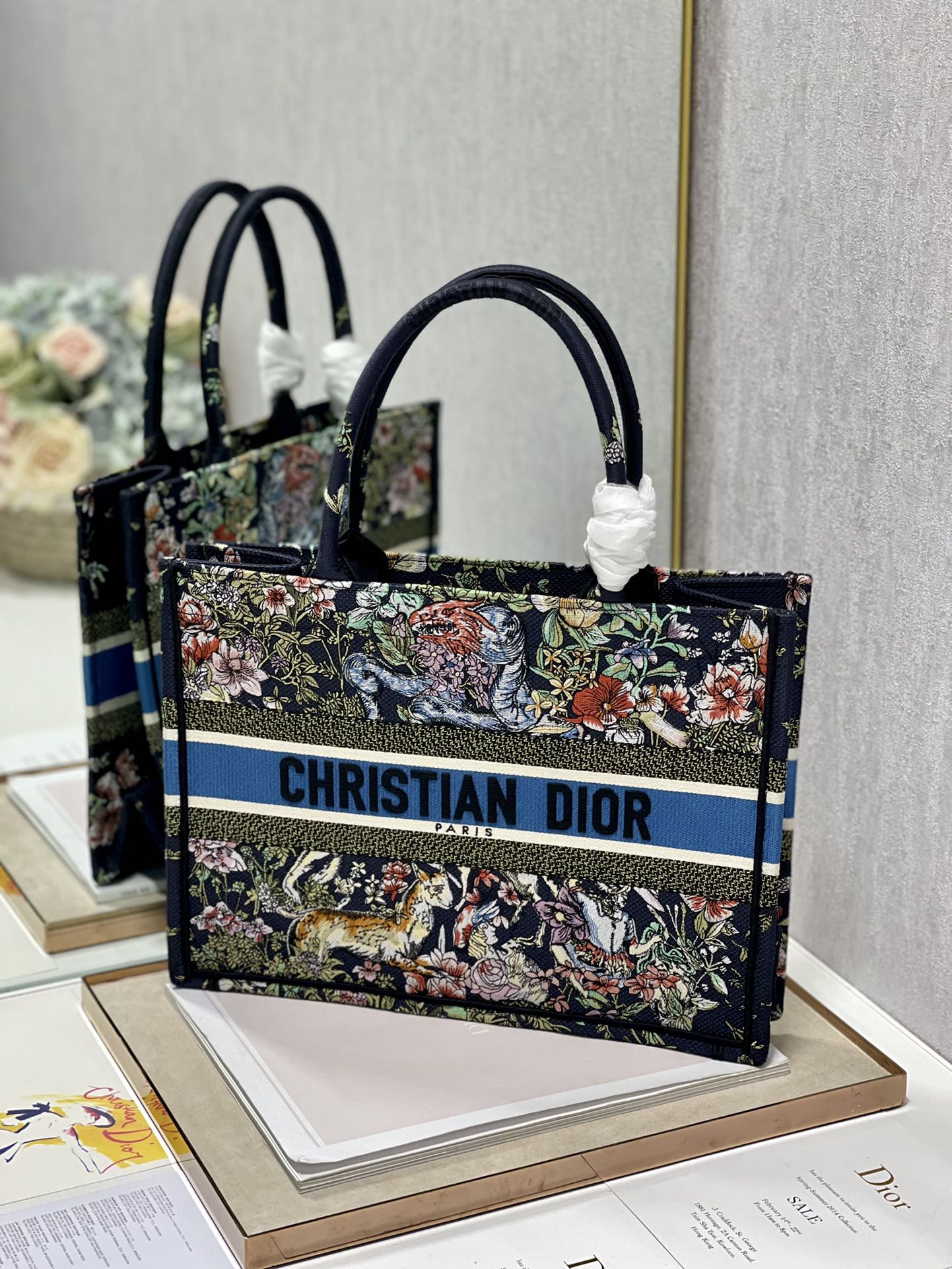 Dior 36cm Book Tote Blue Multicolor D-Constellation Embroidery