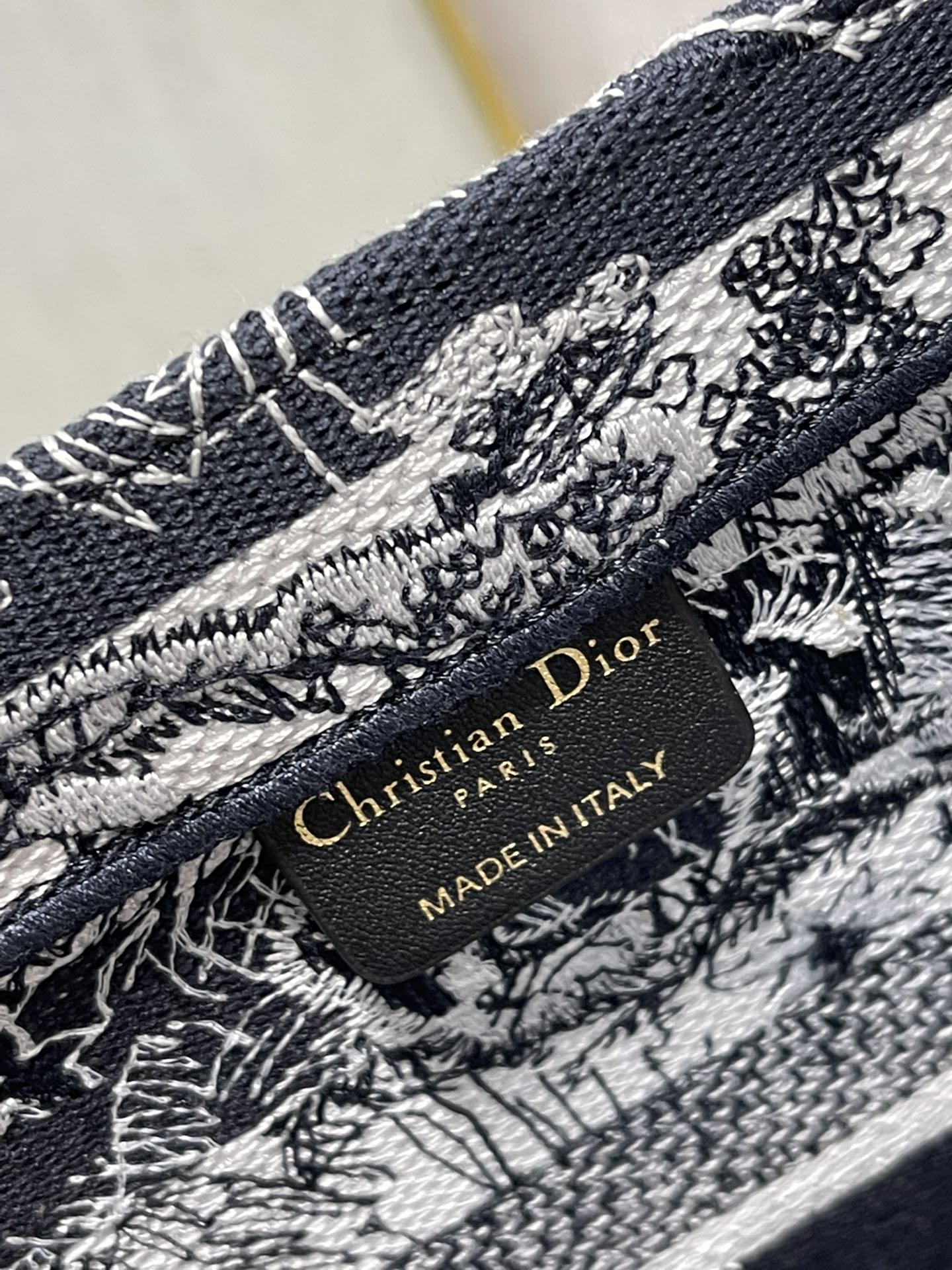 Dior 36cm Book Tote Navy Blue Toile de Jouy Stripes Embroider