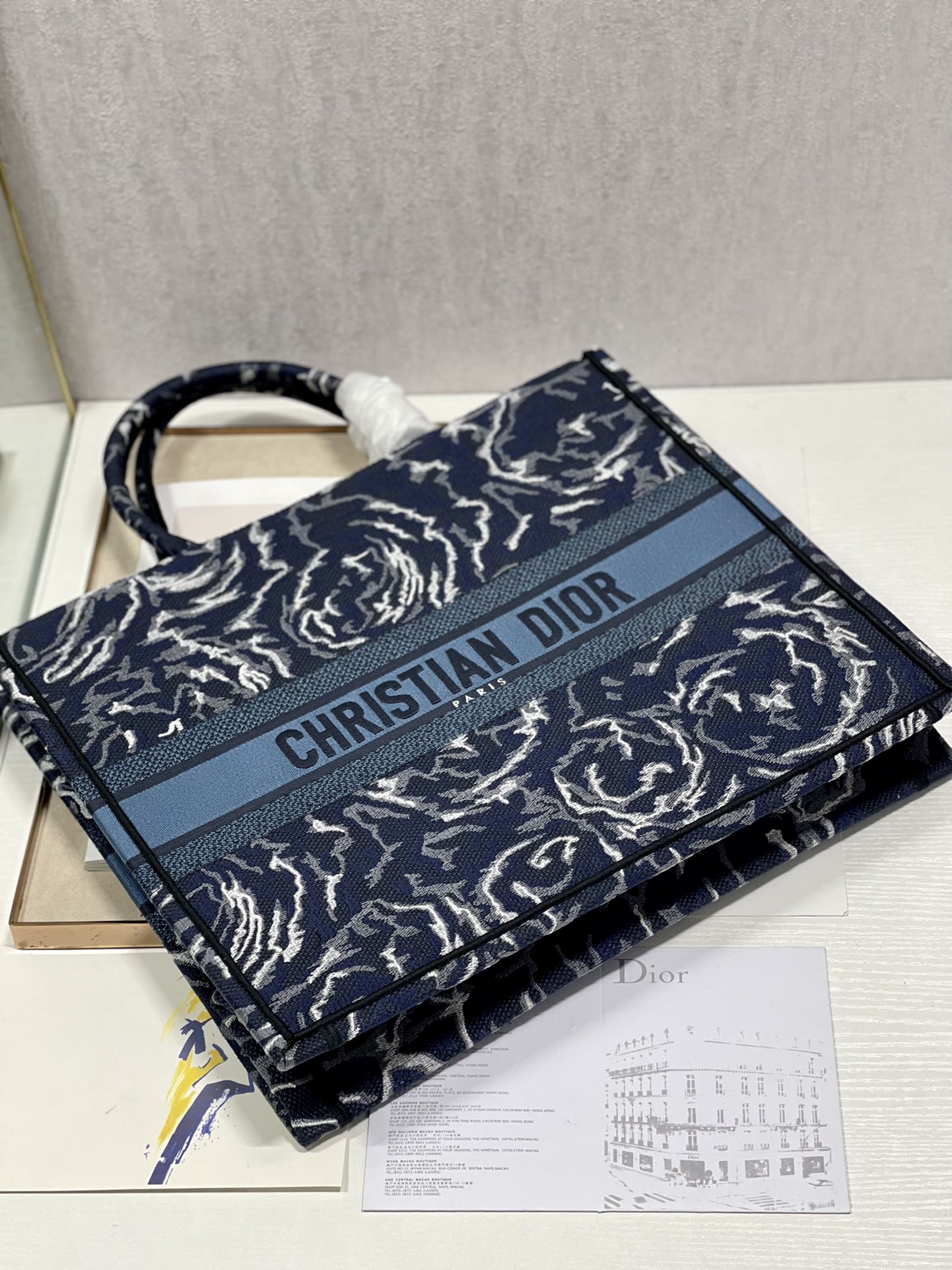 Dior 41cm Book Tote Blue Dior Roses Embroidery