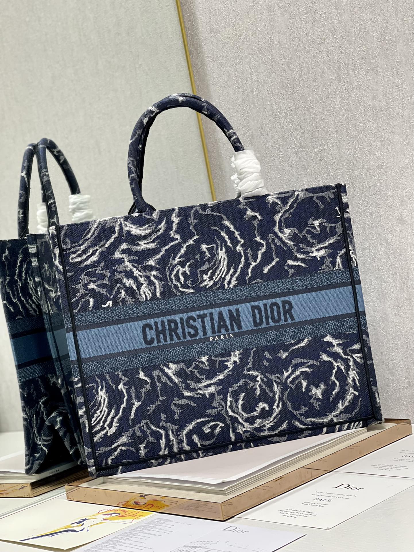 Dior 41cm Book Tote Blue Dior Roses Embroidery