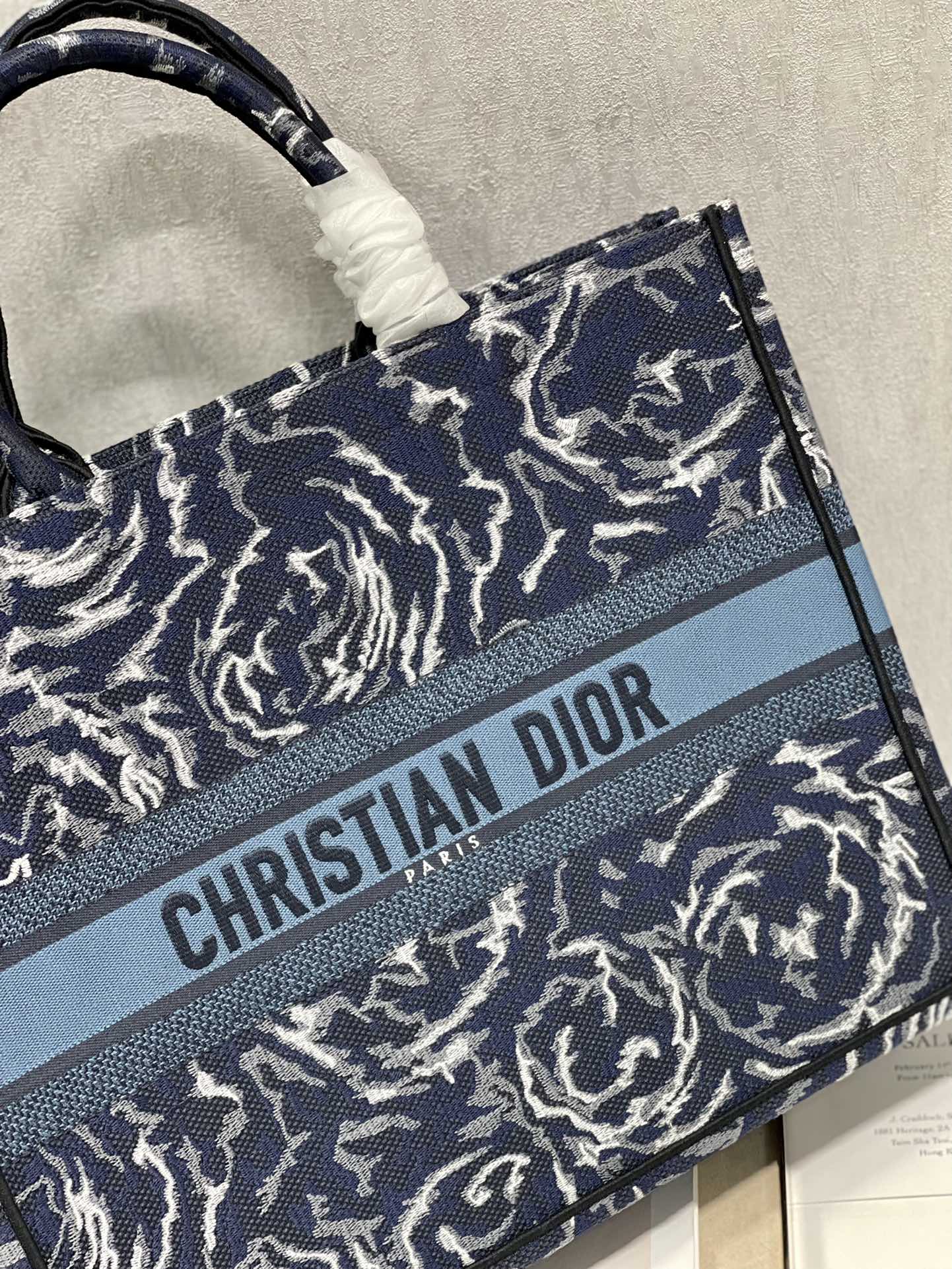 Dior 41cm Book Tote Blue Dior Roses Embroidery