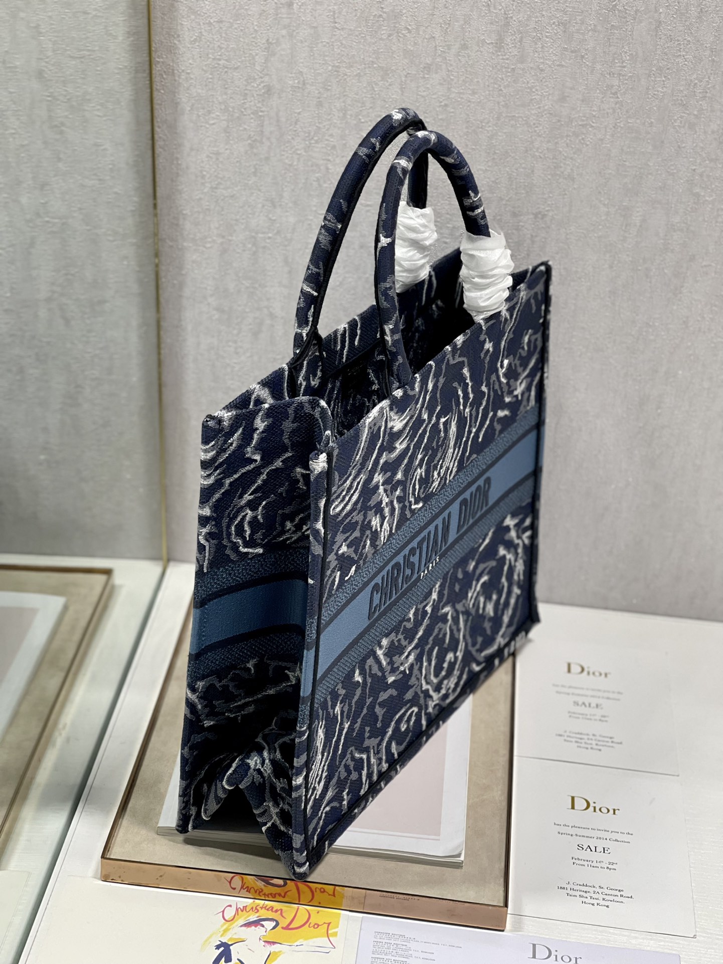 Dior 41cm Book Tote Blue Dior Roses Embroidery