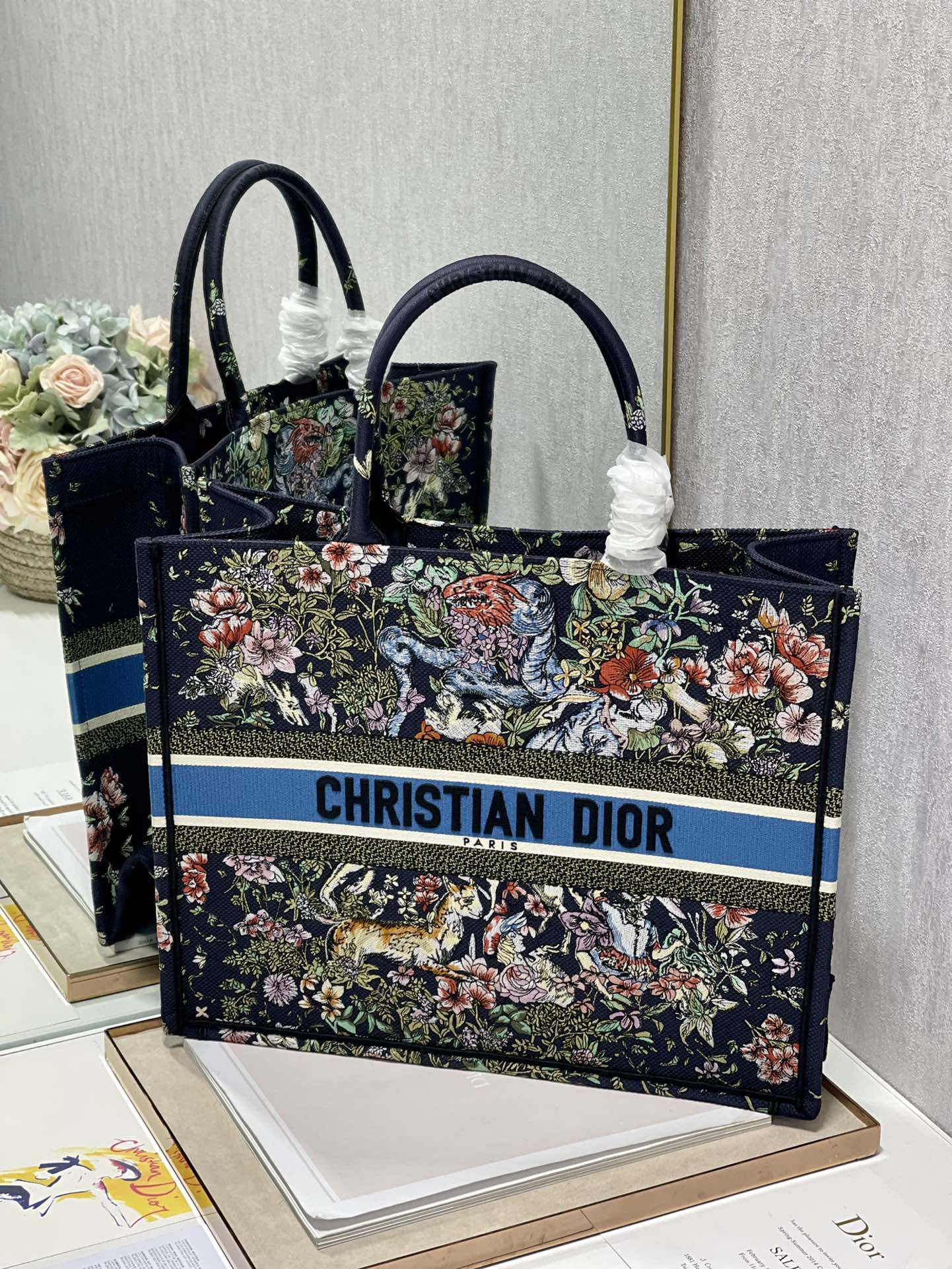 Dior 41cm Book Tote Blue Multicolor D-Constellation Embroidery