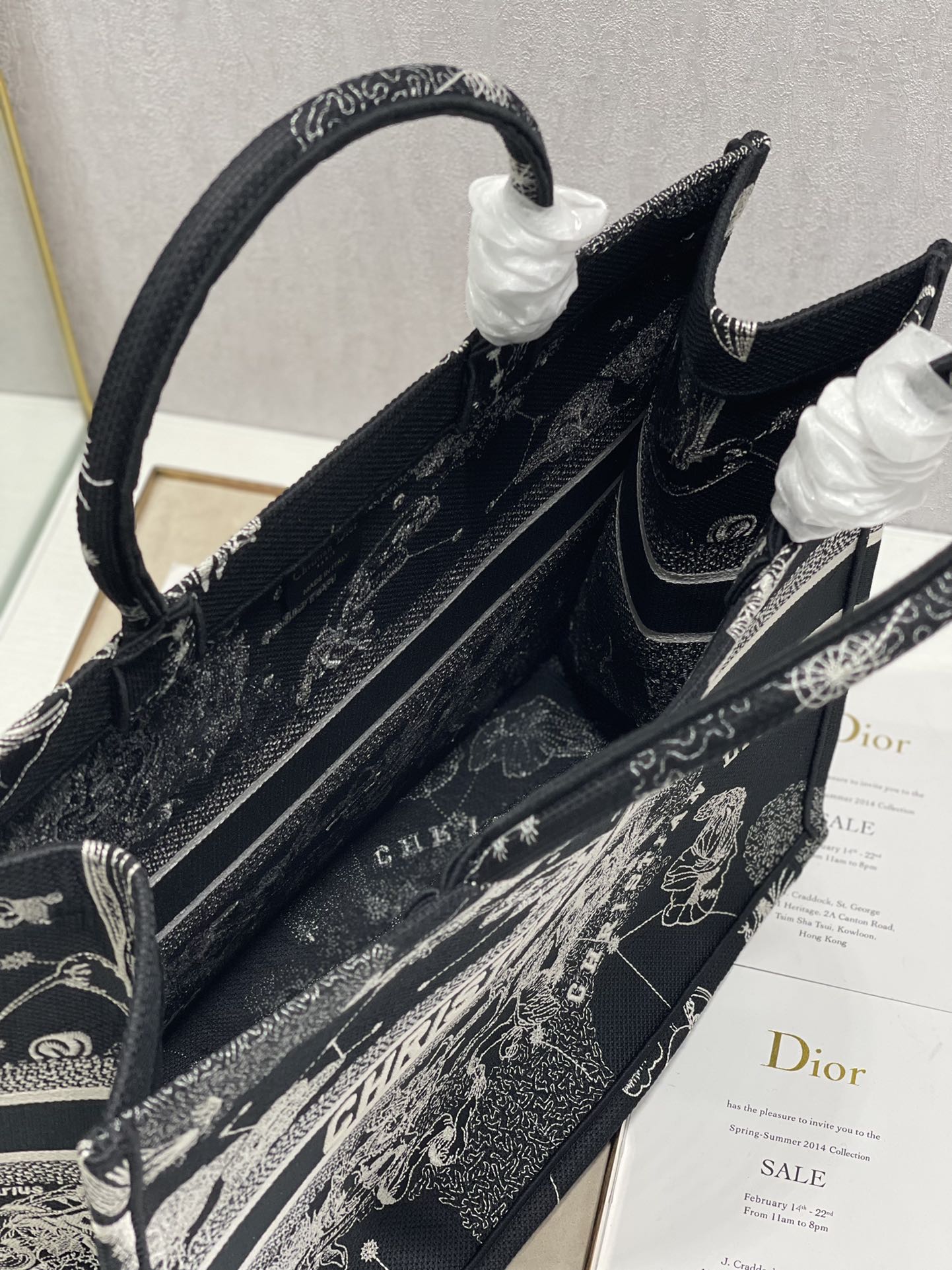 Dior 41cm Book Tote Latte Toile de Jouy Zodiac Embroidery Black