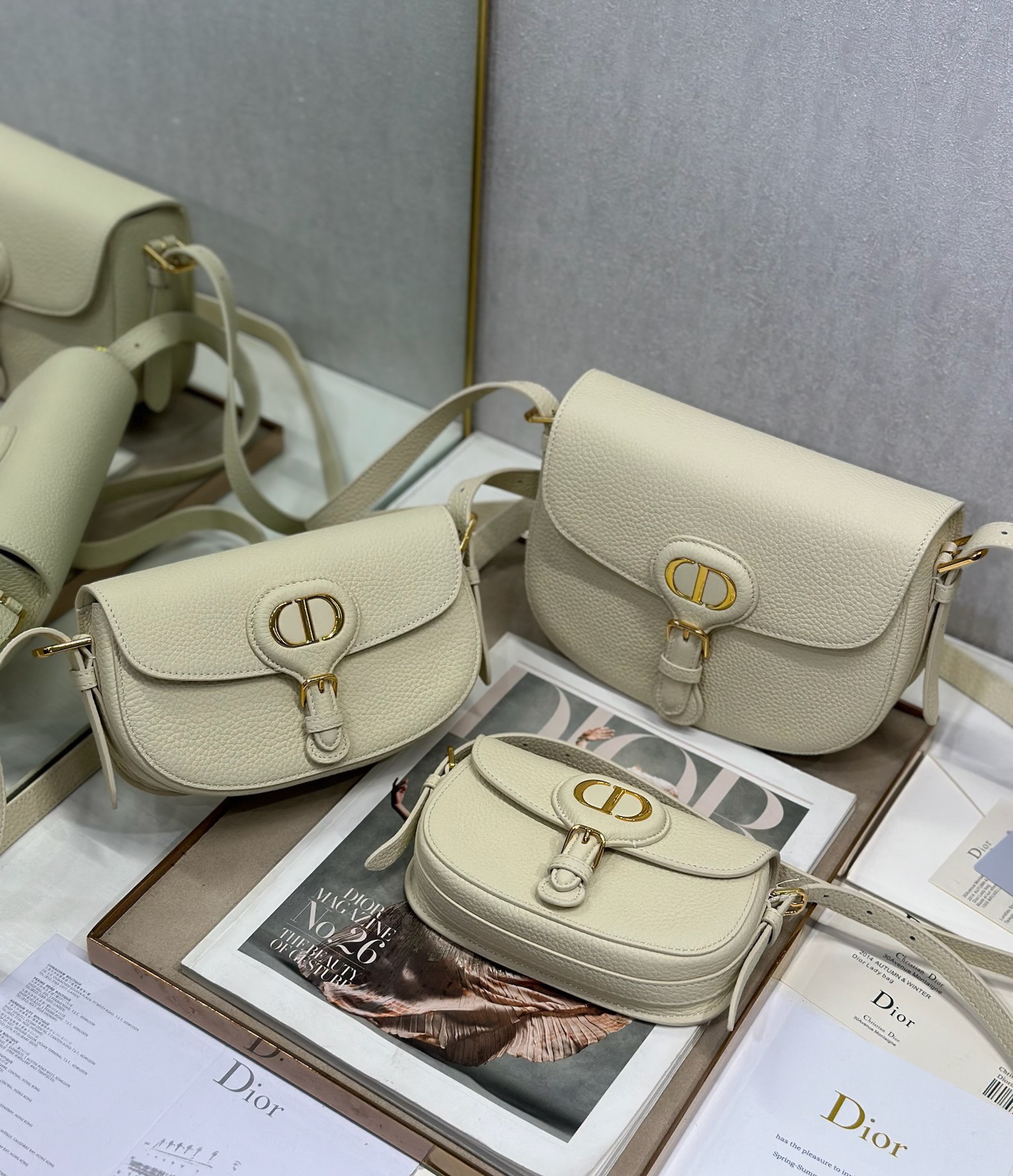 Dior Bobby Bag 3 Different Size Rope Beige Grained Calfskin