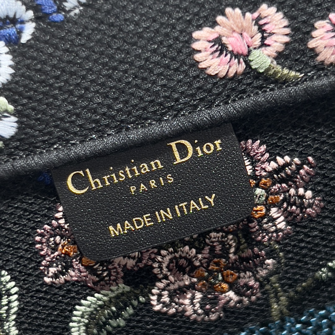 Dior Book Tote Medium 36cm Black Multicolor Dior Petites Fleurs Embroidery