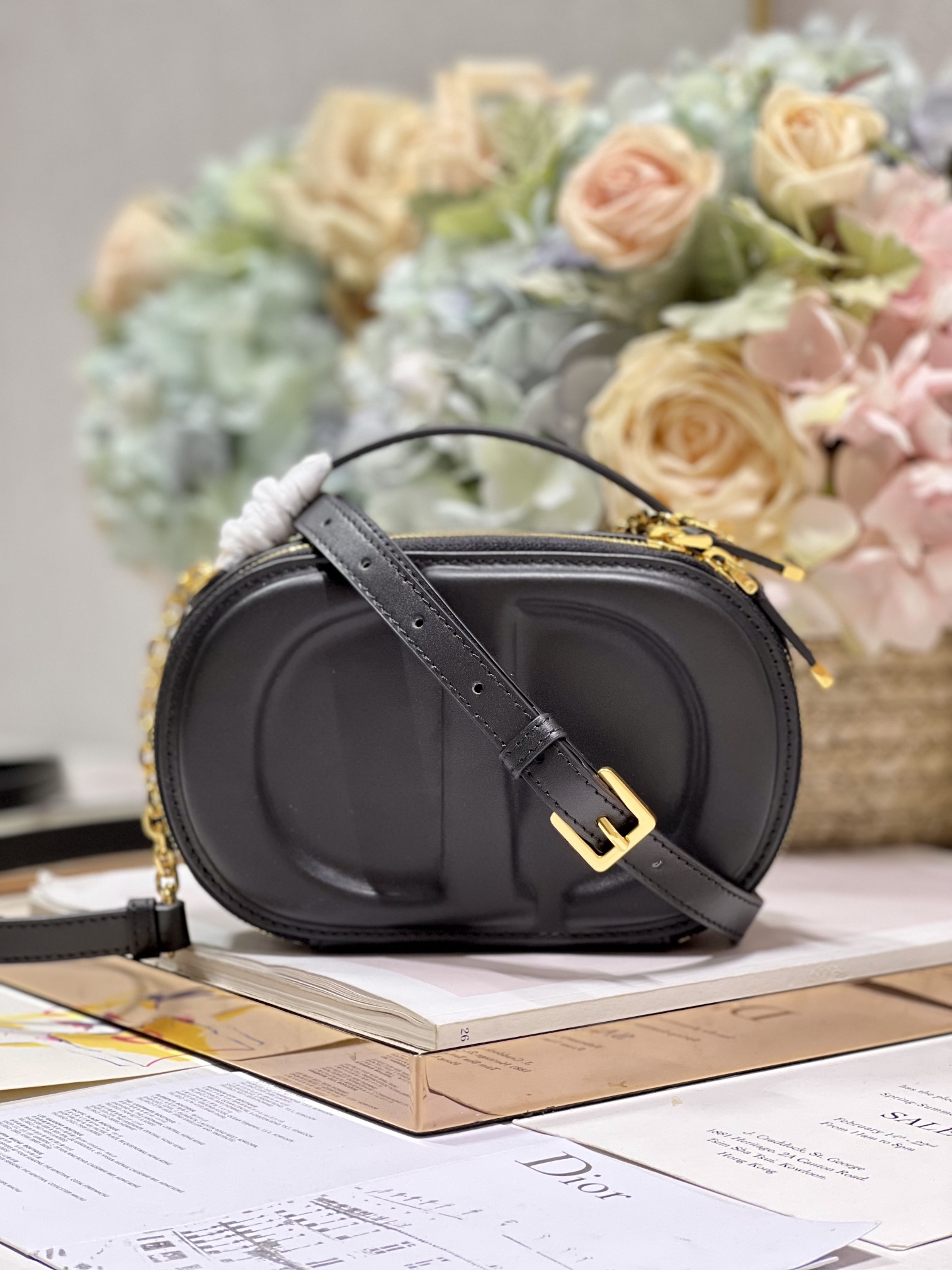 Dior CD SIGNATURE BAG WITH STRAP Black Leather