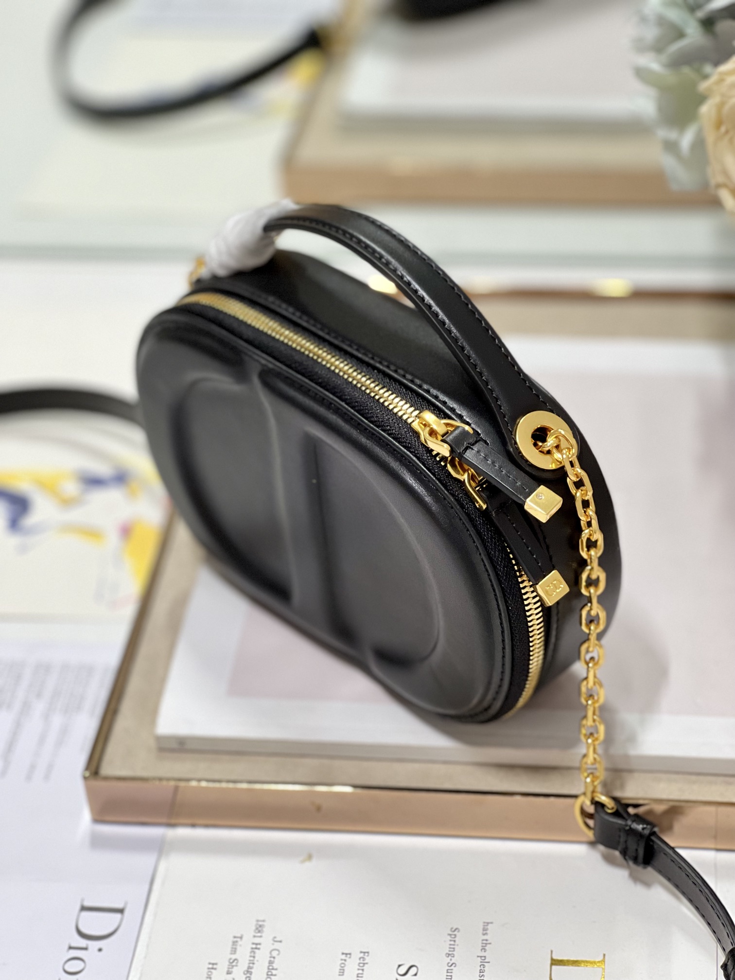 Dior CD SIGNATURE BAG WITH STRAP Black Leather