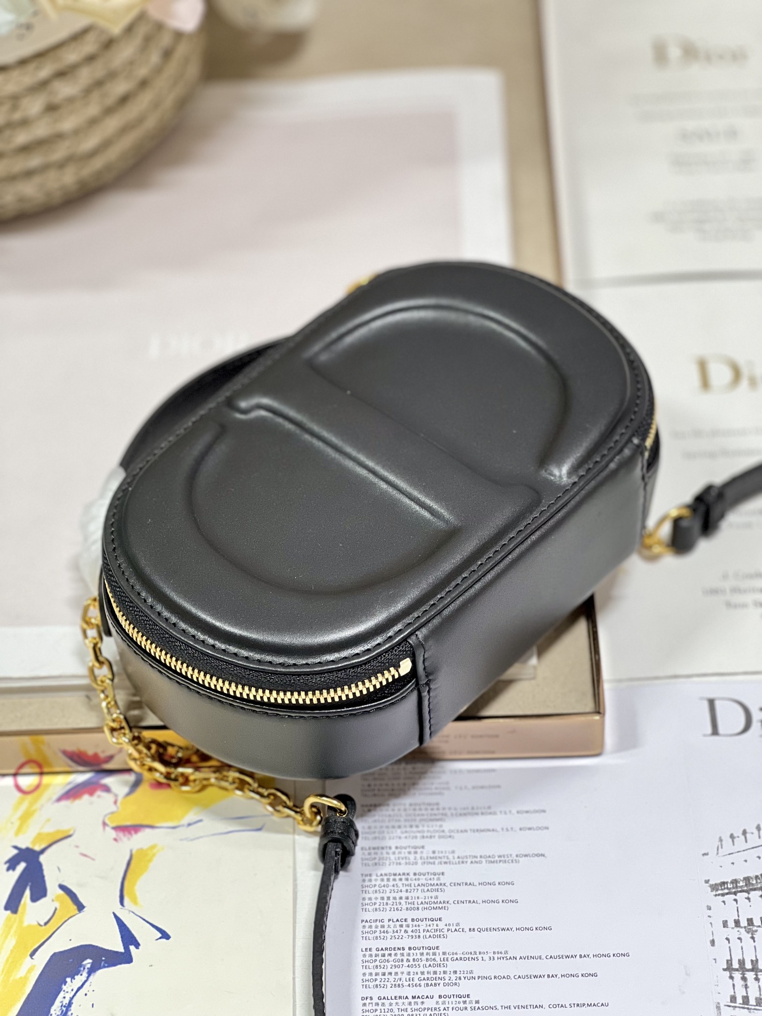 Dior CD SIGNATURE BAG WITH STRAP Black Leather