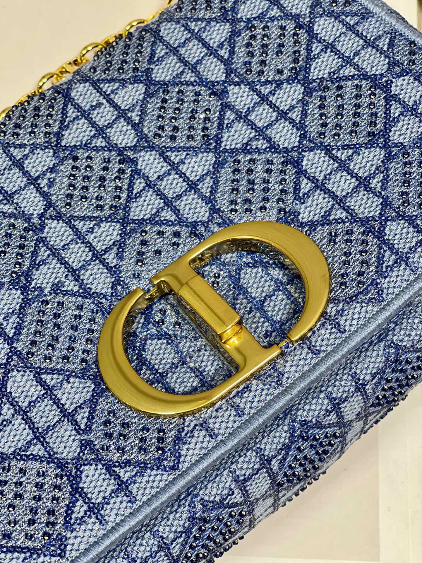 Dior Caro Bag Macrocannage Tweed Embroidery Blue