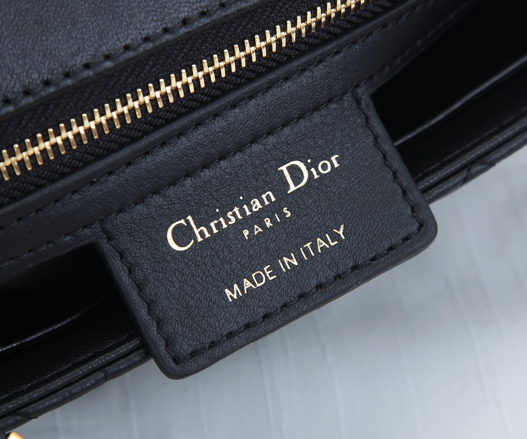 Dior Caro Bag Supple Cannage Calfskin Black With Gold Logo 20cm