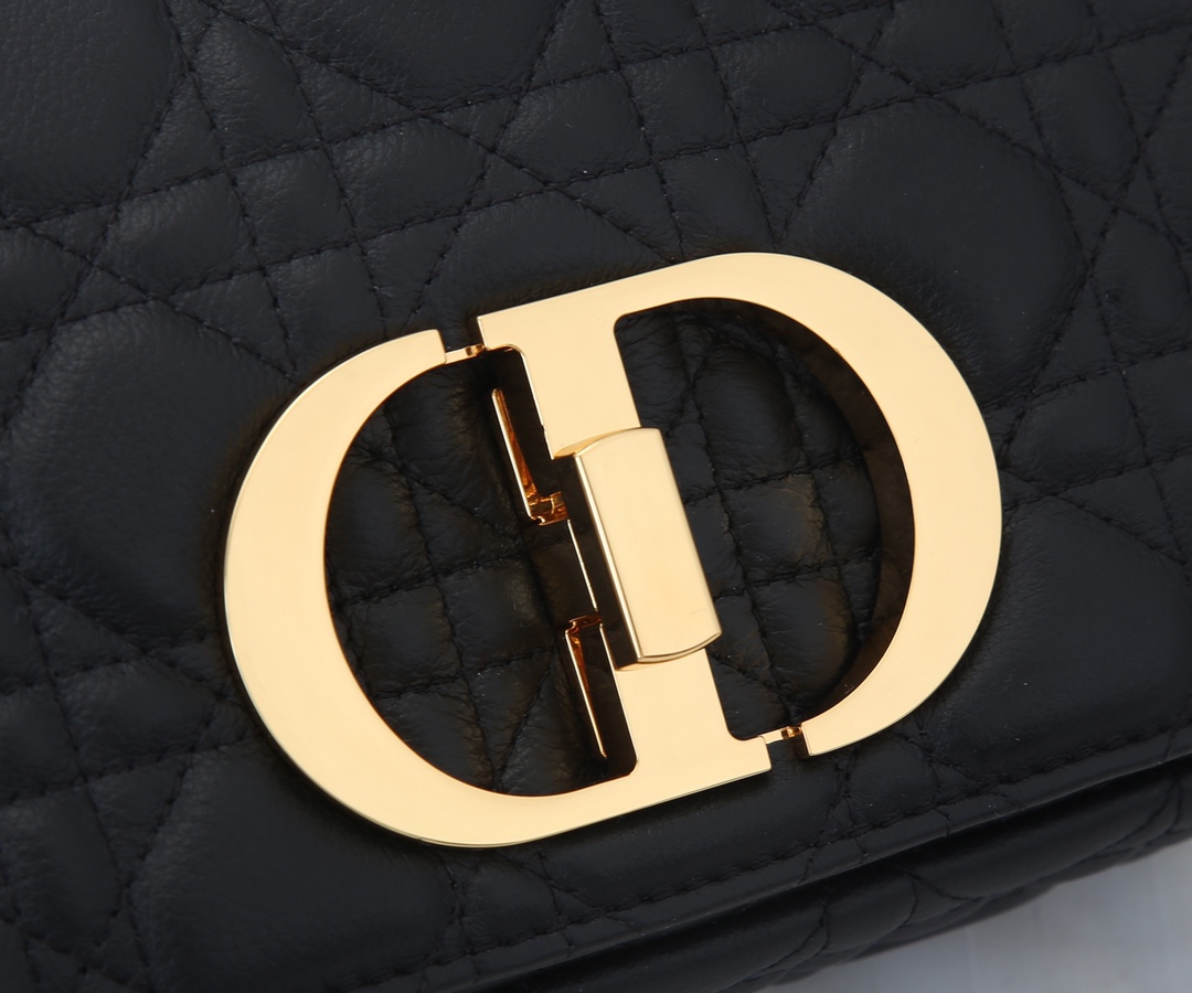 Dior Caro Bag Supple Cannage Calfskin Black With Gold Logo 20cm