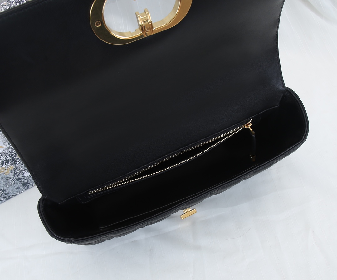 Dior Caro Bag Supple Cannage Calfskin Black With Gold Logo 25.5cm