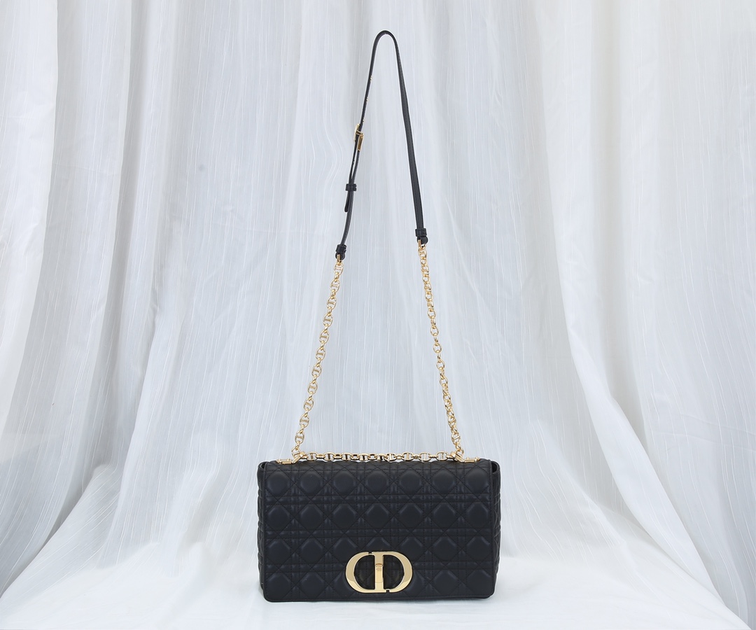 Dior Caro Bag Supple Cannage Calfskin Black With Gold Logo 25.5cm