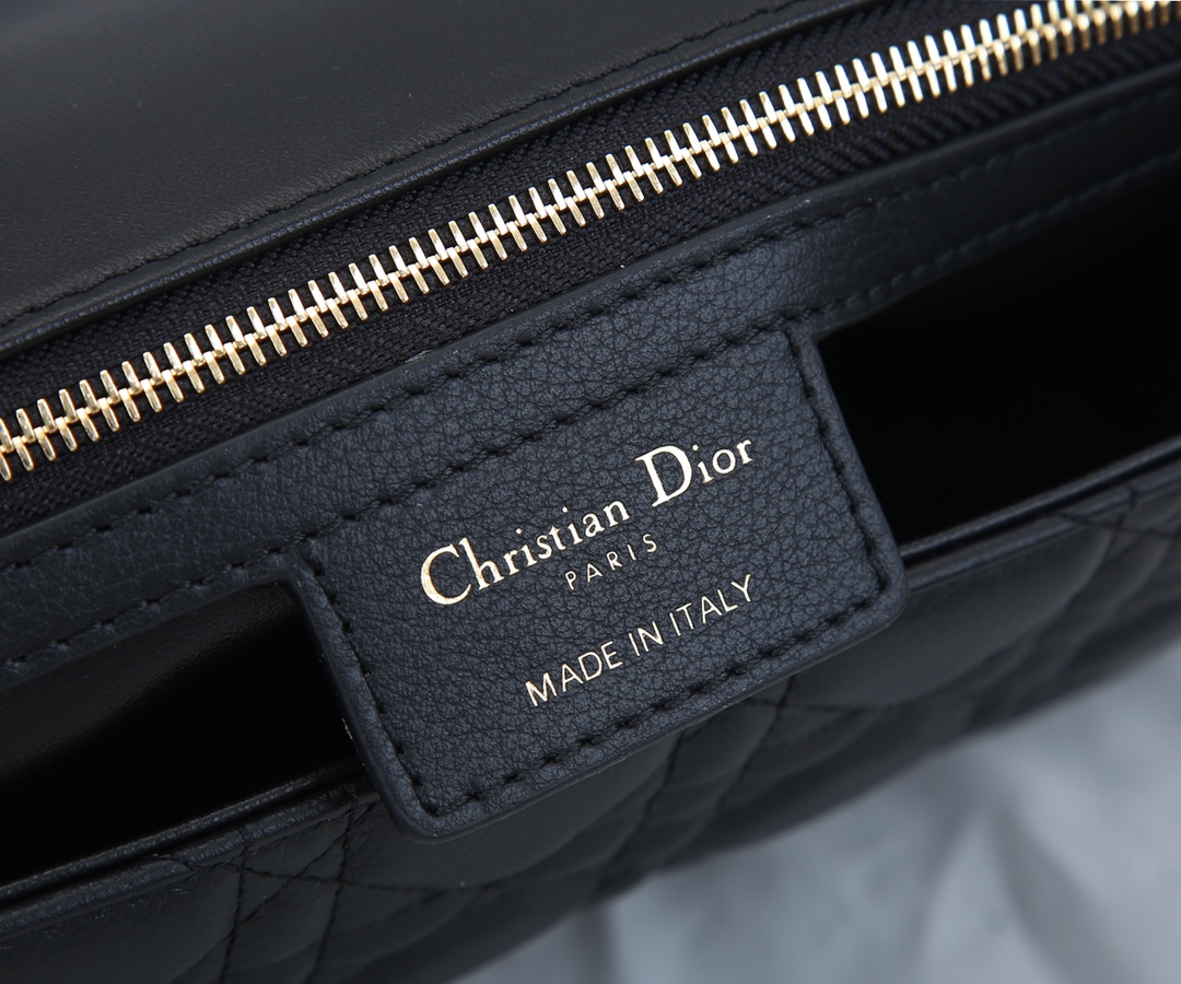 Dior Caro Bag Supple Cannage Calfskin Black With Gold Logo 25.5cm