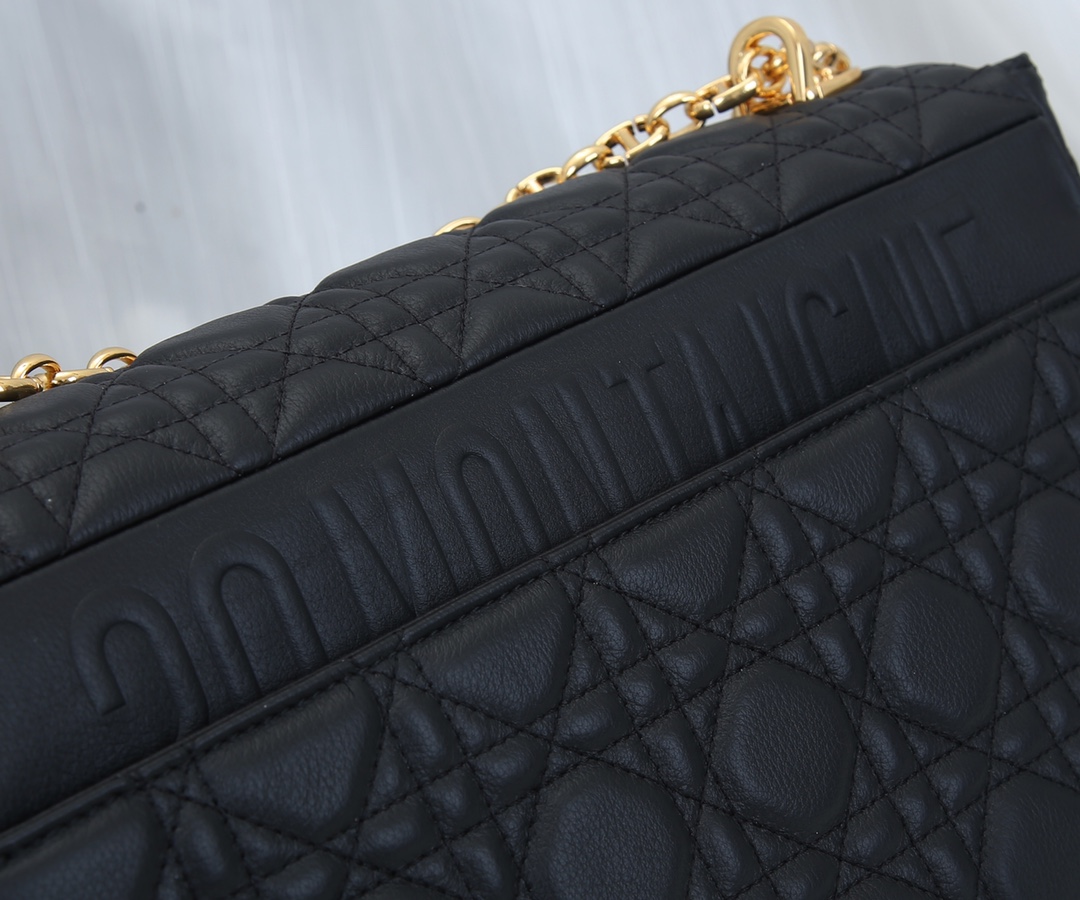 Dior Caro Bag Supple Cannage Calfskin Black With Gold Logo 25.5cm