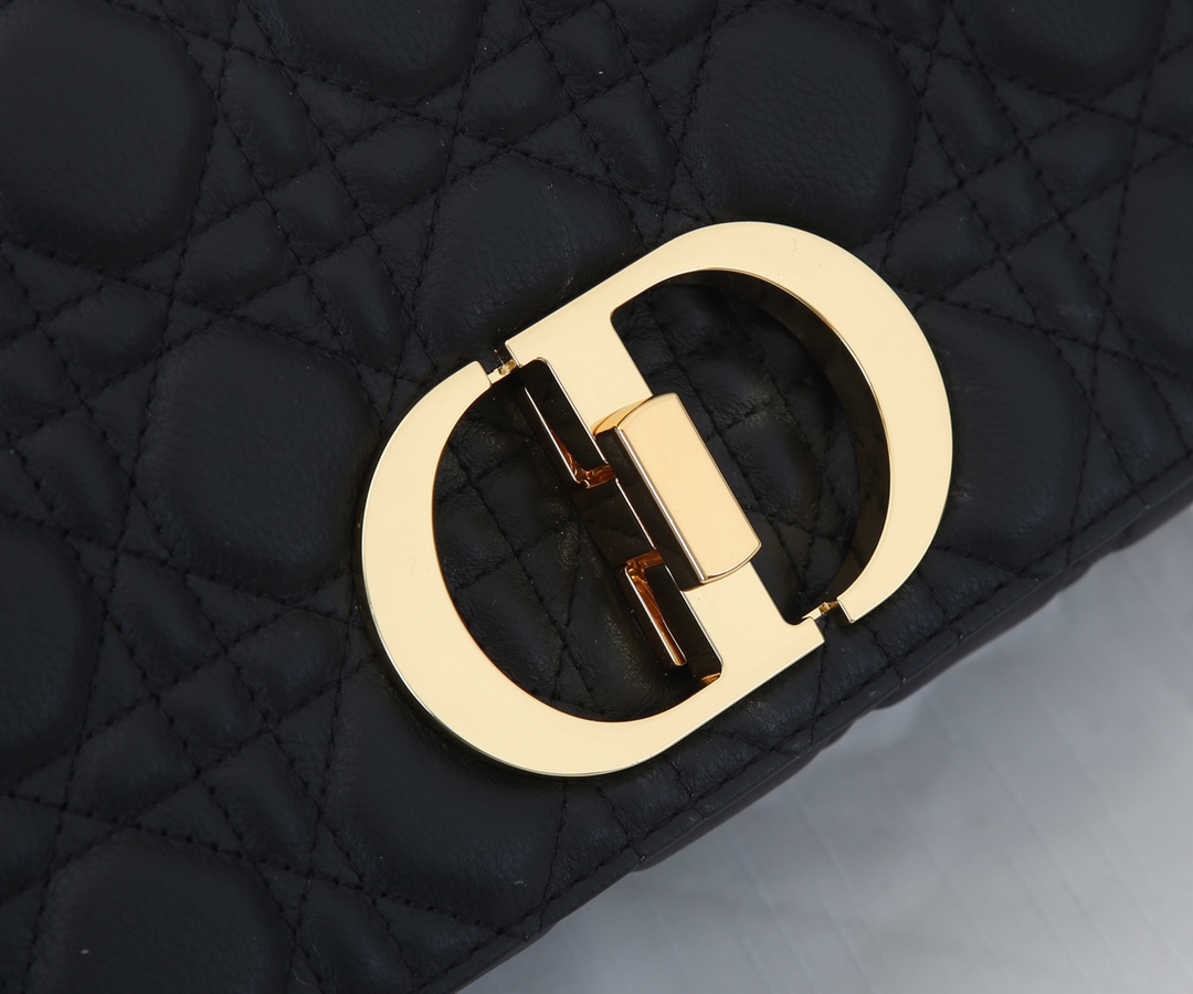 Dior Caro Bag Supple Cannage Calfskin Black With Gold Logo 25.5cm