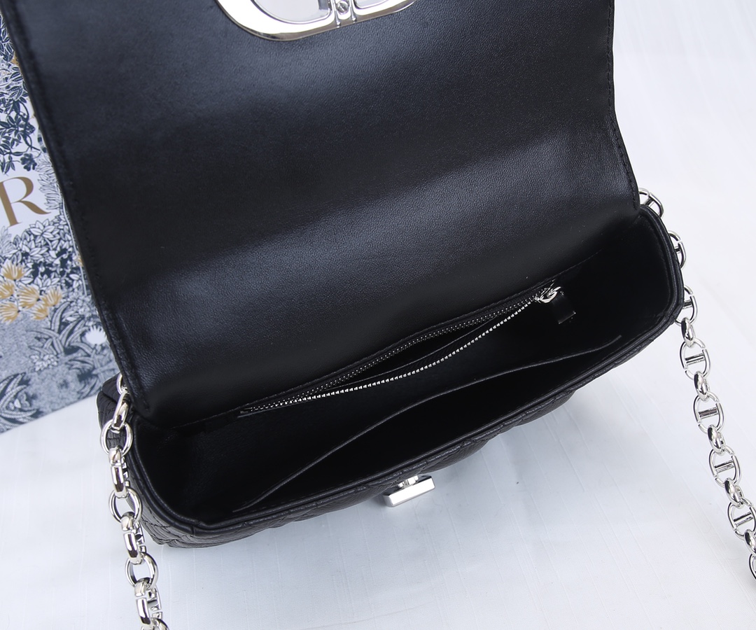 Dior Caro Bag Supple Cannage Calfskin Black With Silver Logo 25.5cm