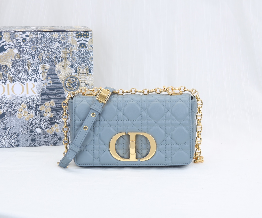 Dior Caro Bag Supple Cannage Calfskin Blue 20cm