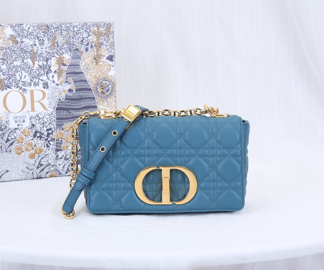 Dior Caro Bag Supple Cannage Calfskin Dark Blue 20cm