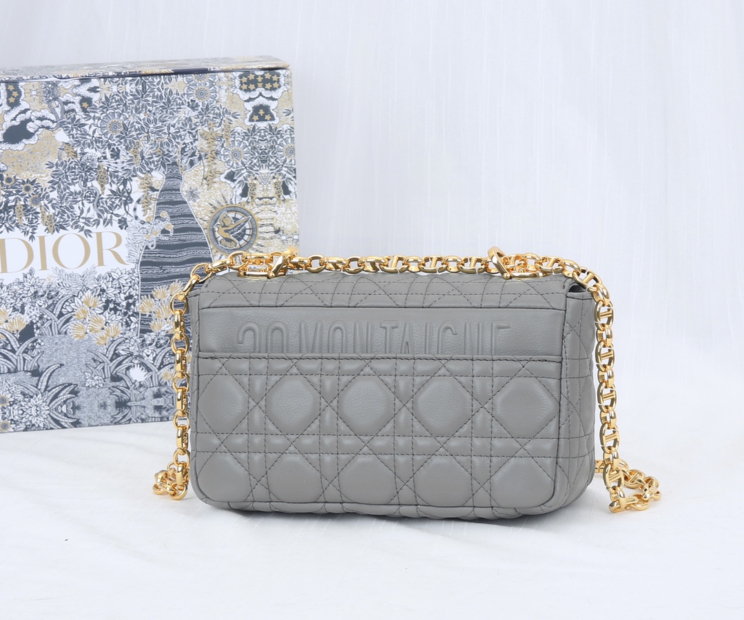 Dior Caro Bag Supple Cannage Calfskin Gray 20cm