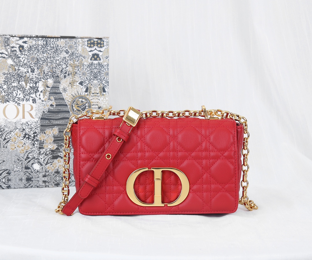 Dior Caro Bag Supple Cannage Calfskin Red 20cm