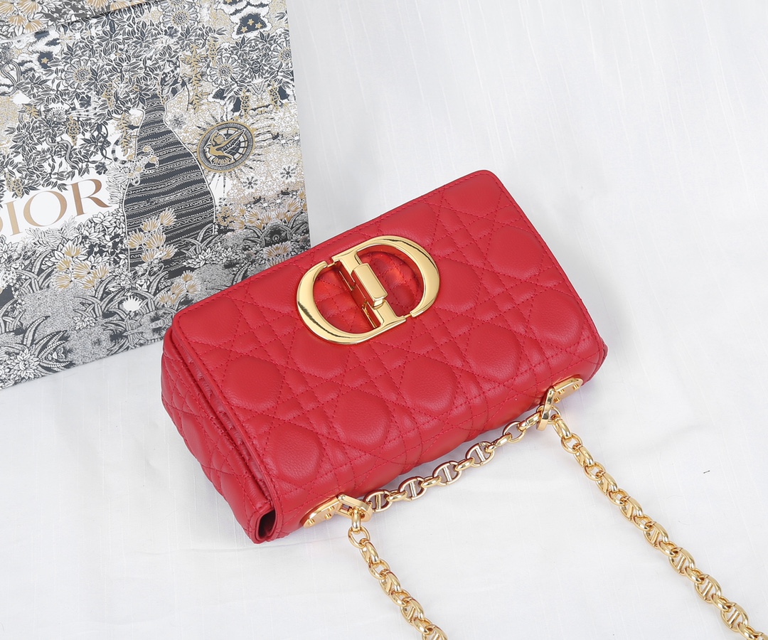 Dior Caro Bag Supple Cannage Calfskin Red 20cm