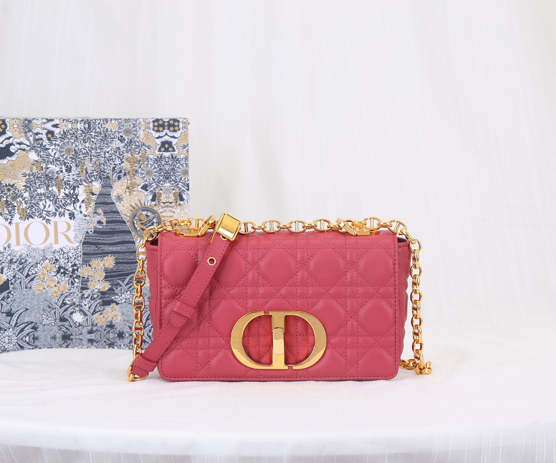 Dior Caro Bag Supple Cannage Calfskin Watermelon Red 20cm