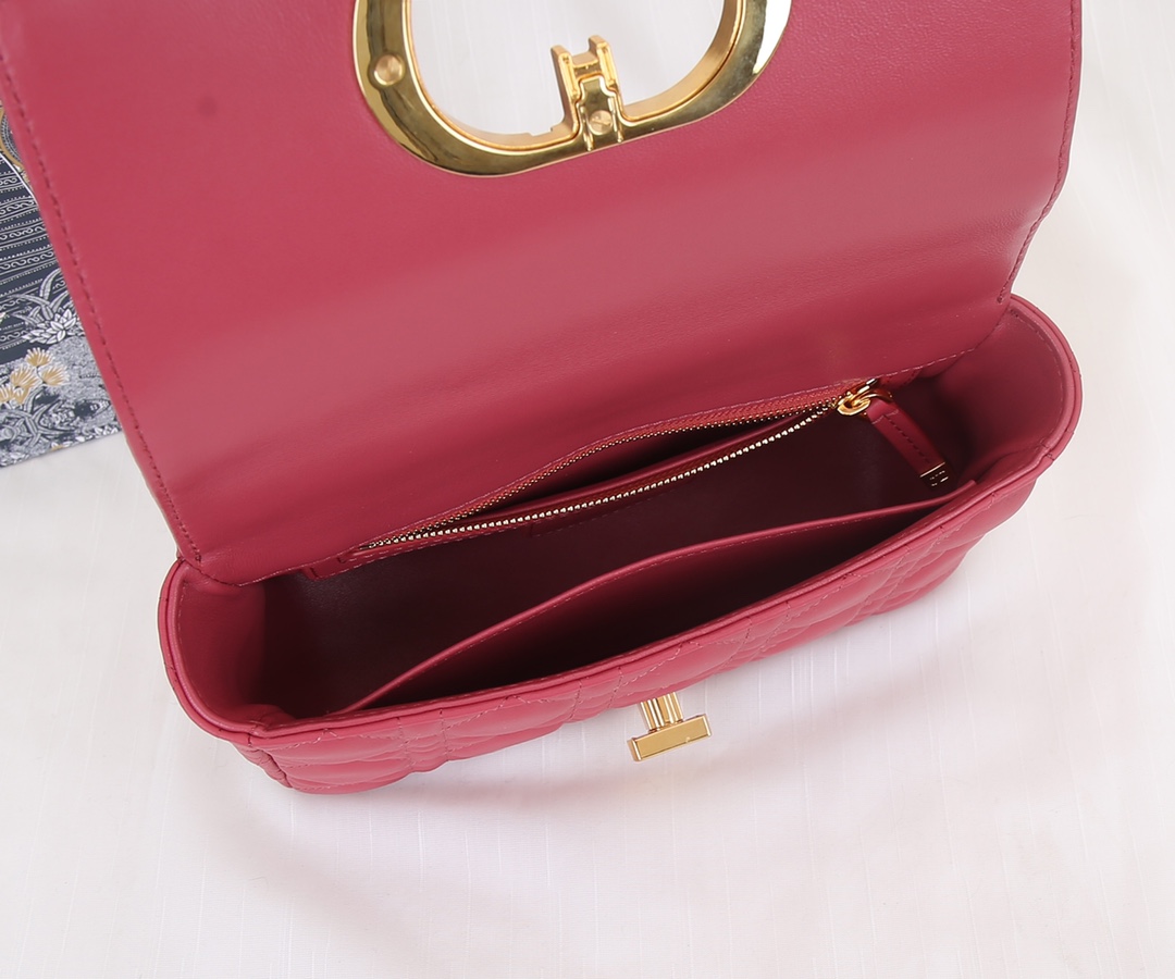 Dior Caro Bag Supple Cannage Calfskin Watermelon Red 20cm