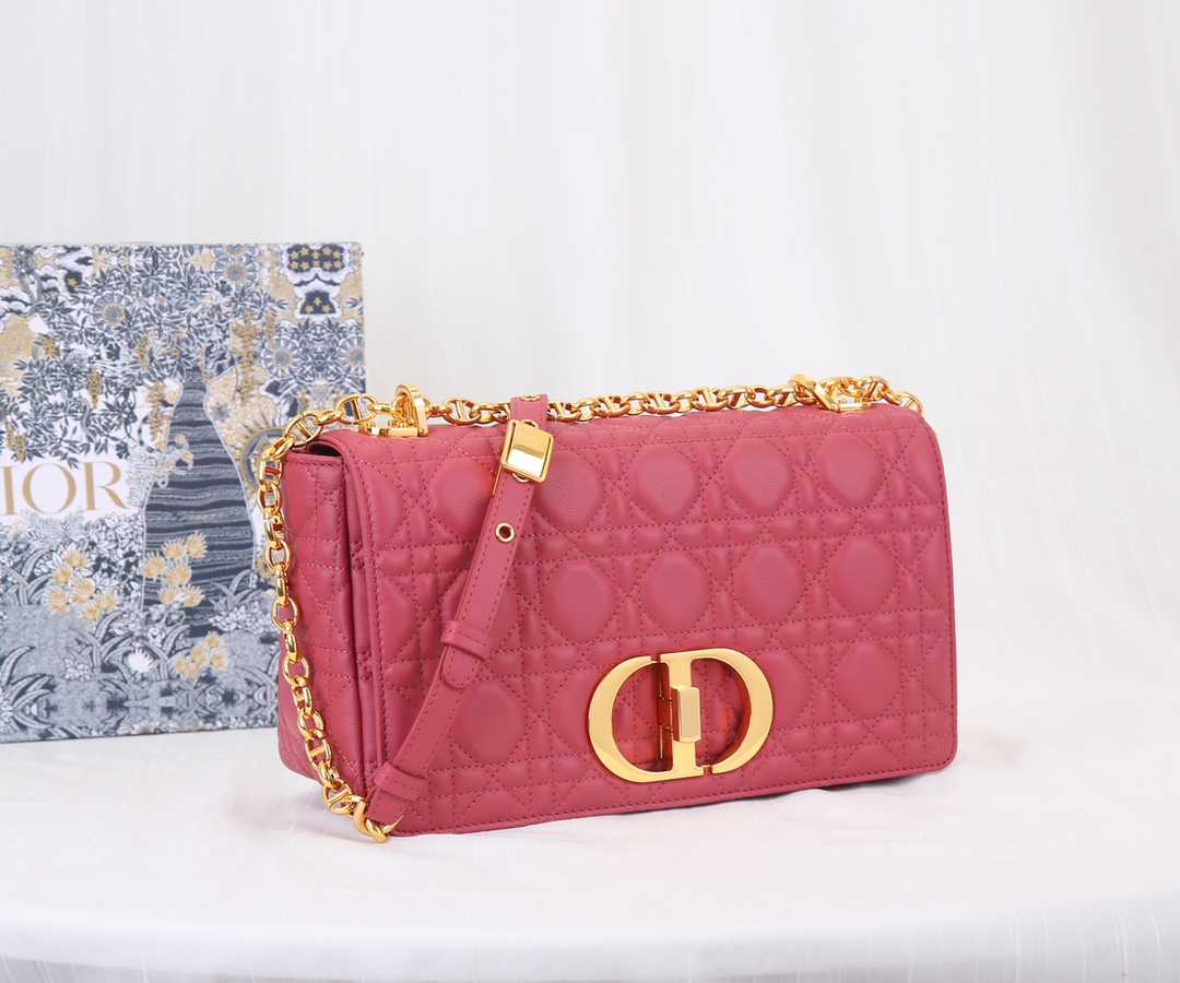 Dior Caro Bag Supple Cannage Calfskin Watermelon Red 25.5cm