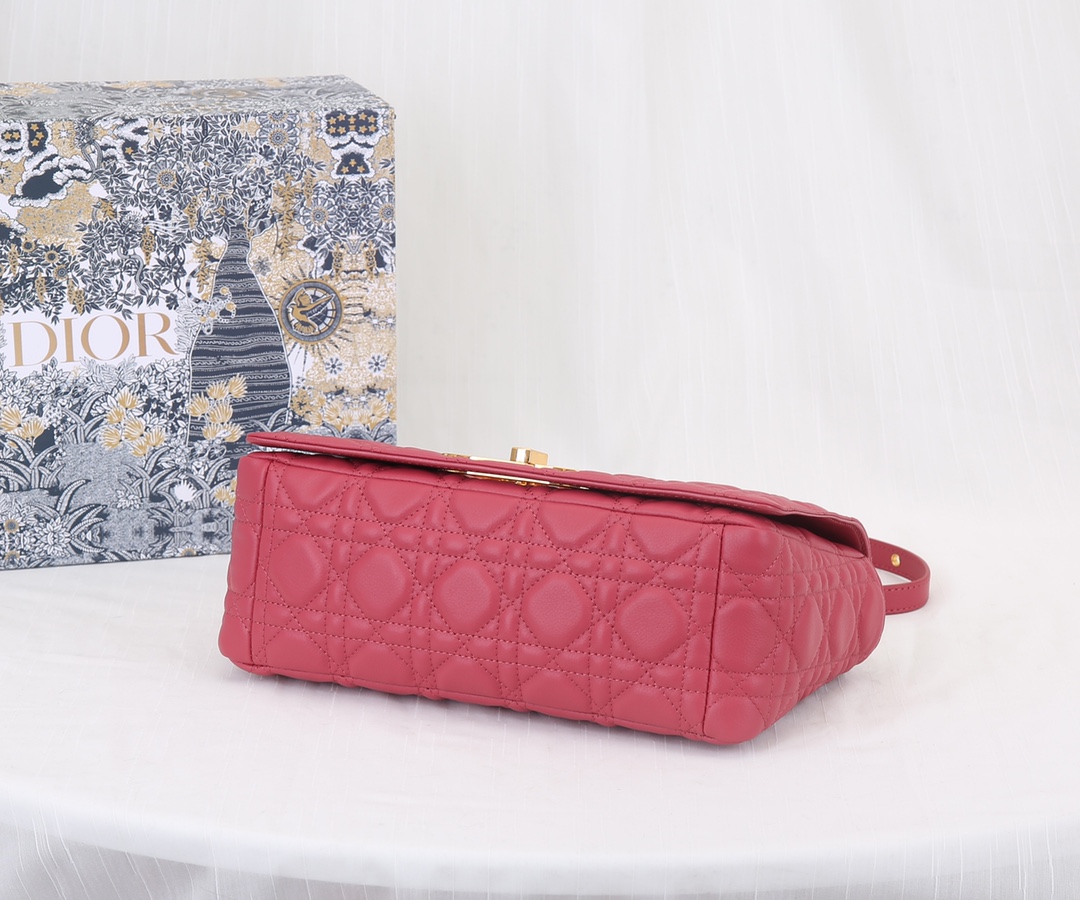 Dior Caro Bag Supple Cannage Calfskin Watermelon Red 25.5cm